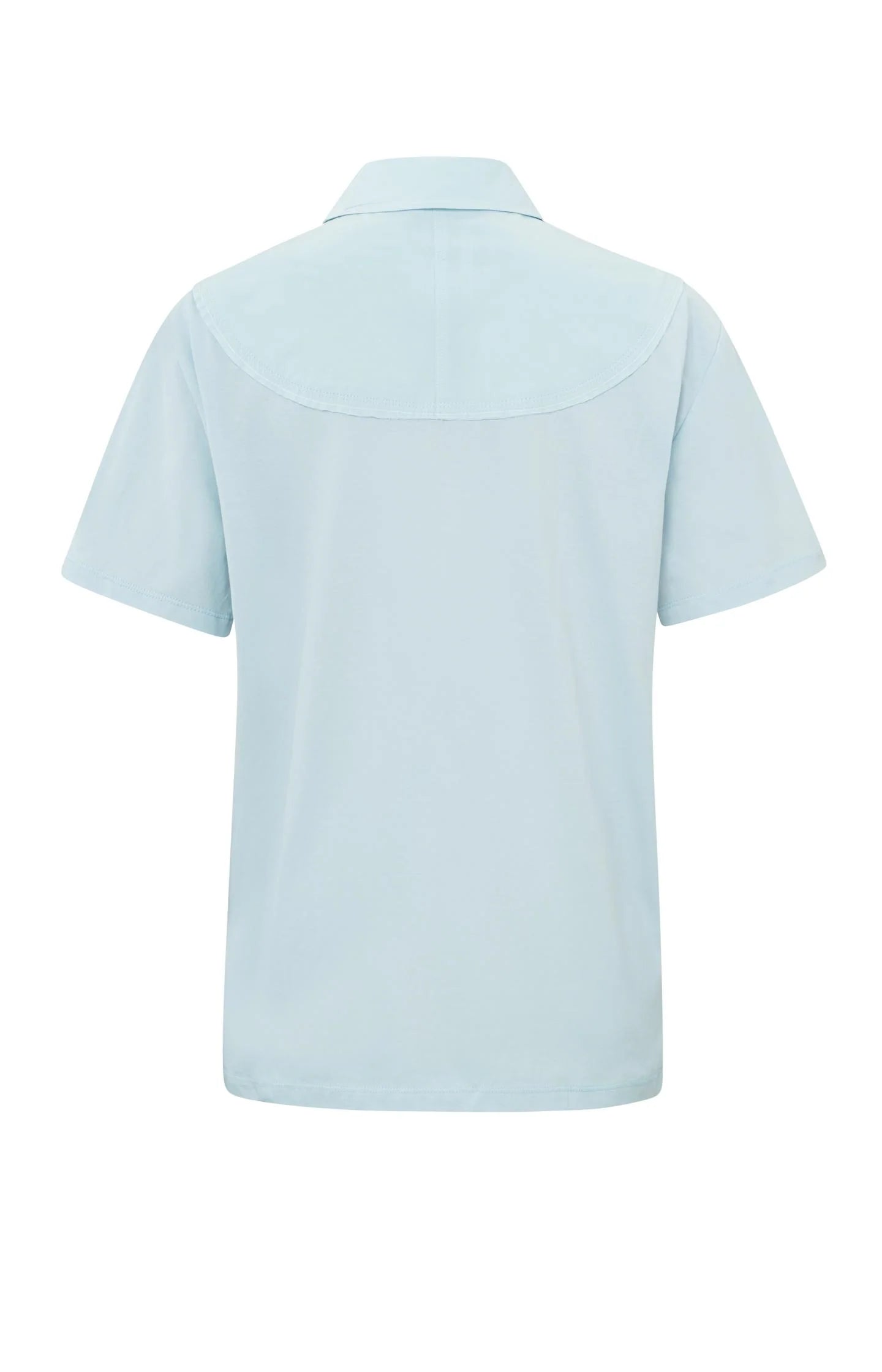 Jersey Top with Woven Shirt Collar Air Blue