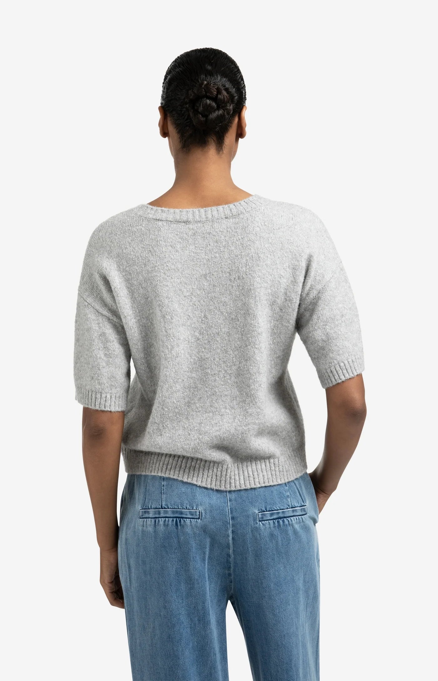 Short Sleeve Sweater in Light Grey
