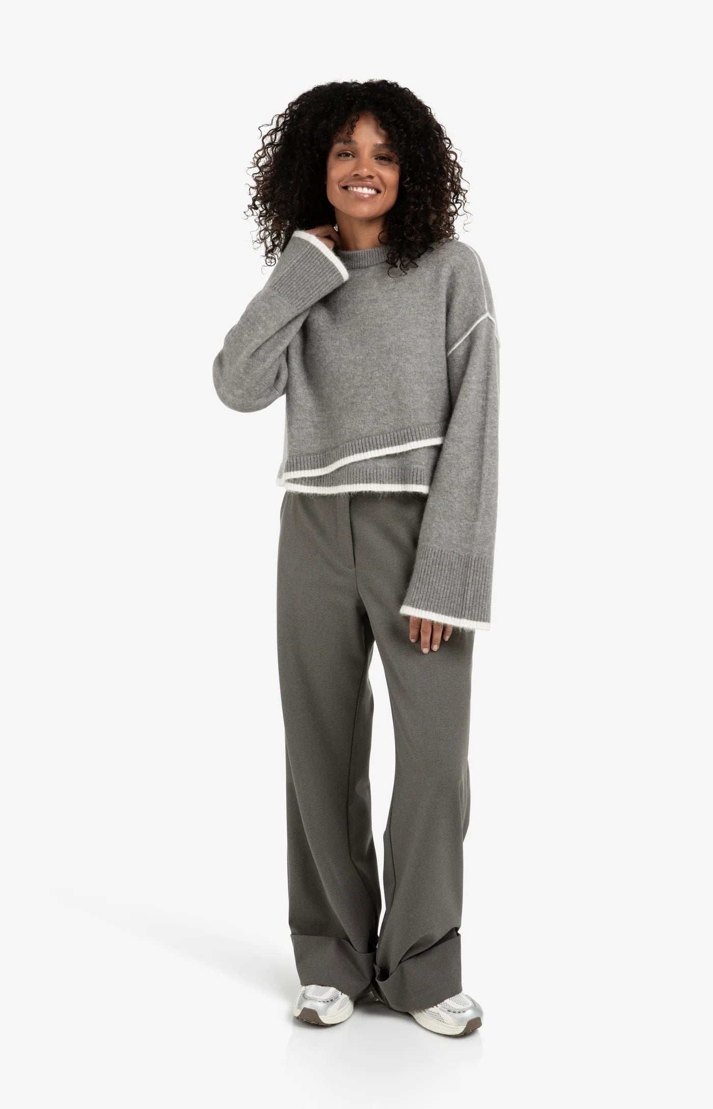 Contrast Colouring Sweater in Taupe/Grey Melange