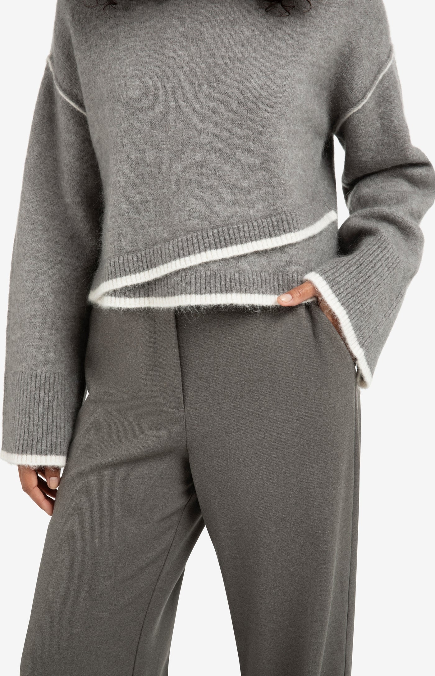 Contrast Colouring Sweater in Taupe/Grey Melange