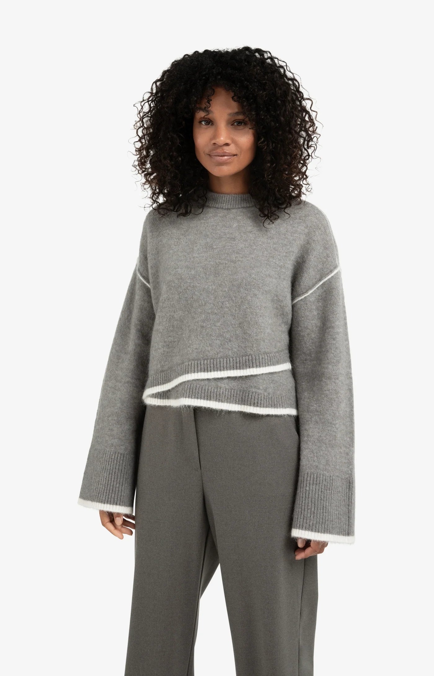 Contrast Colouring Sweater in Taupe/Grey Melange