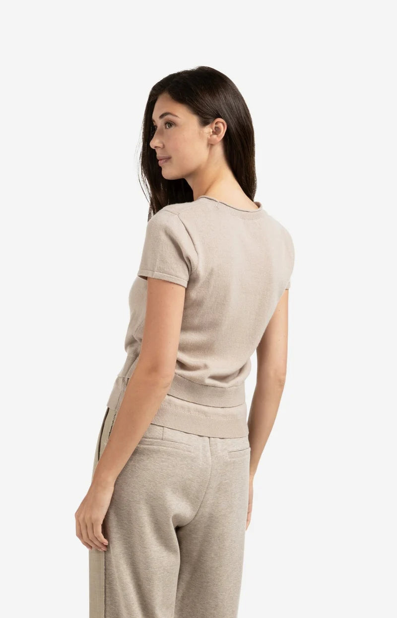 Short Sleeve Knitted Top in Sand Melange