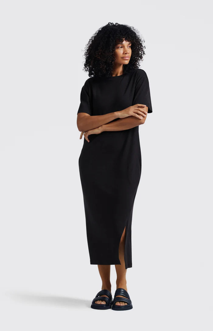T-shirt Dress with Slit in Washed Black