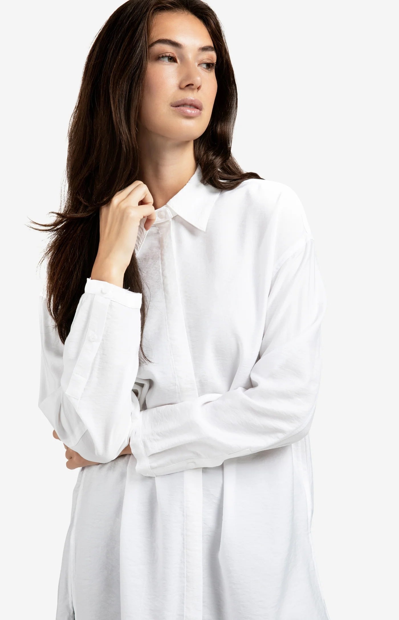 Long Blouse with Removable Collar and Cuffs in White