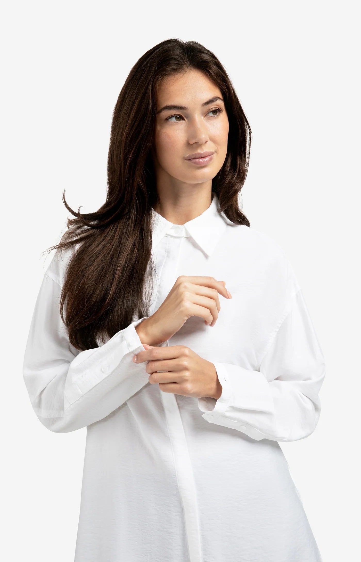 Long Blouse with Removable Collar and Cuffs in White