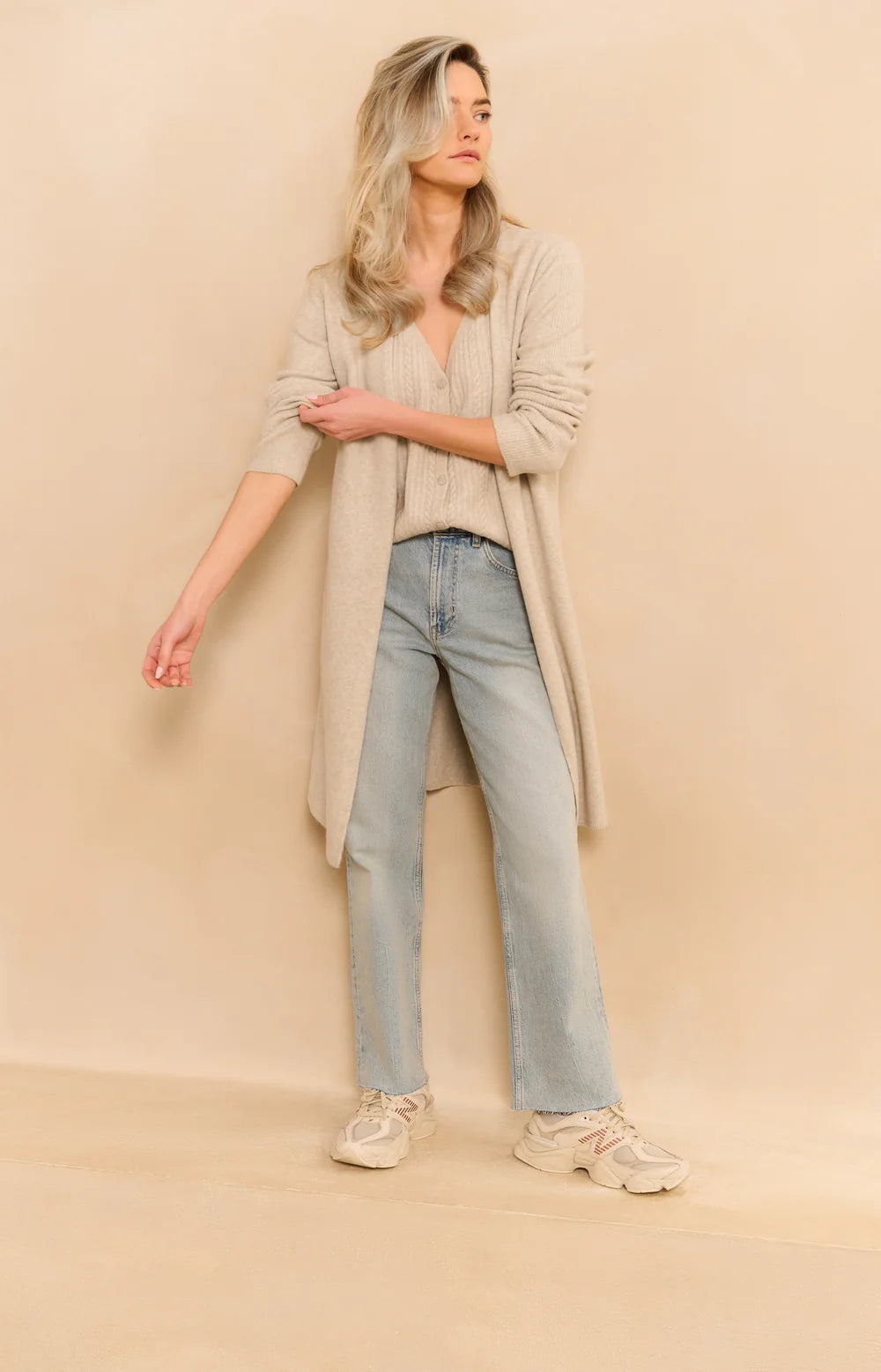 Long Cardigan with Gilet in Cloud Grey Melange