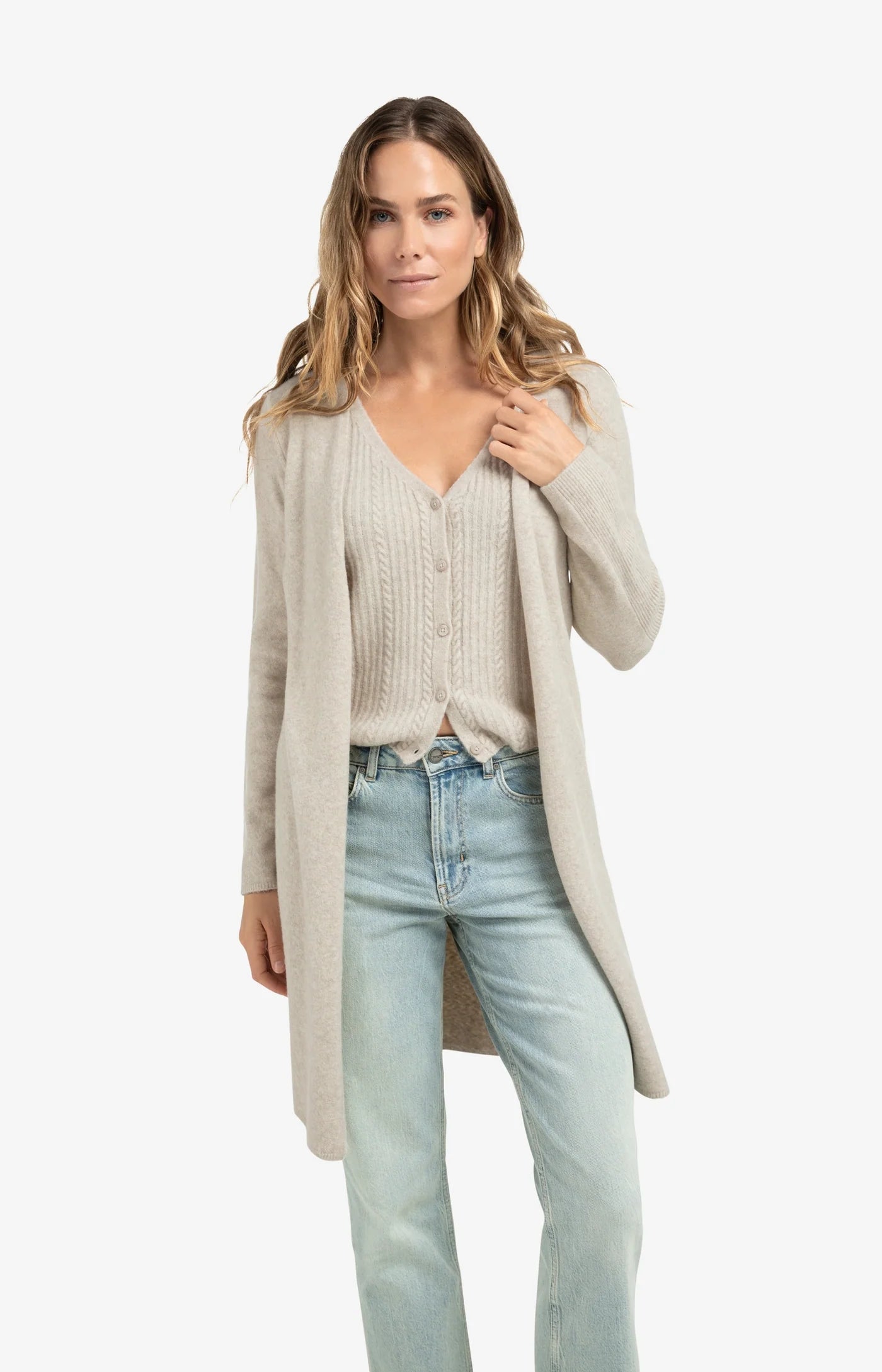 Long Cardigan with Gilet in Cloud Grey Melange