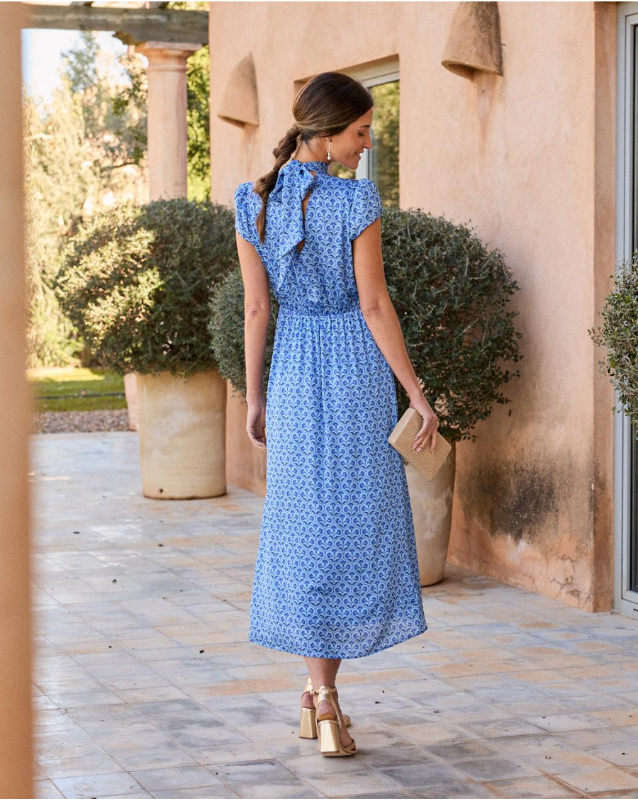 Paola Neck Dress in Blue