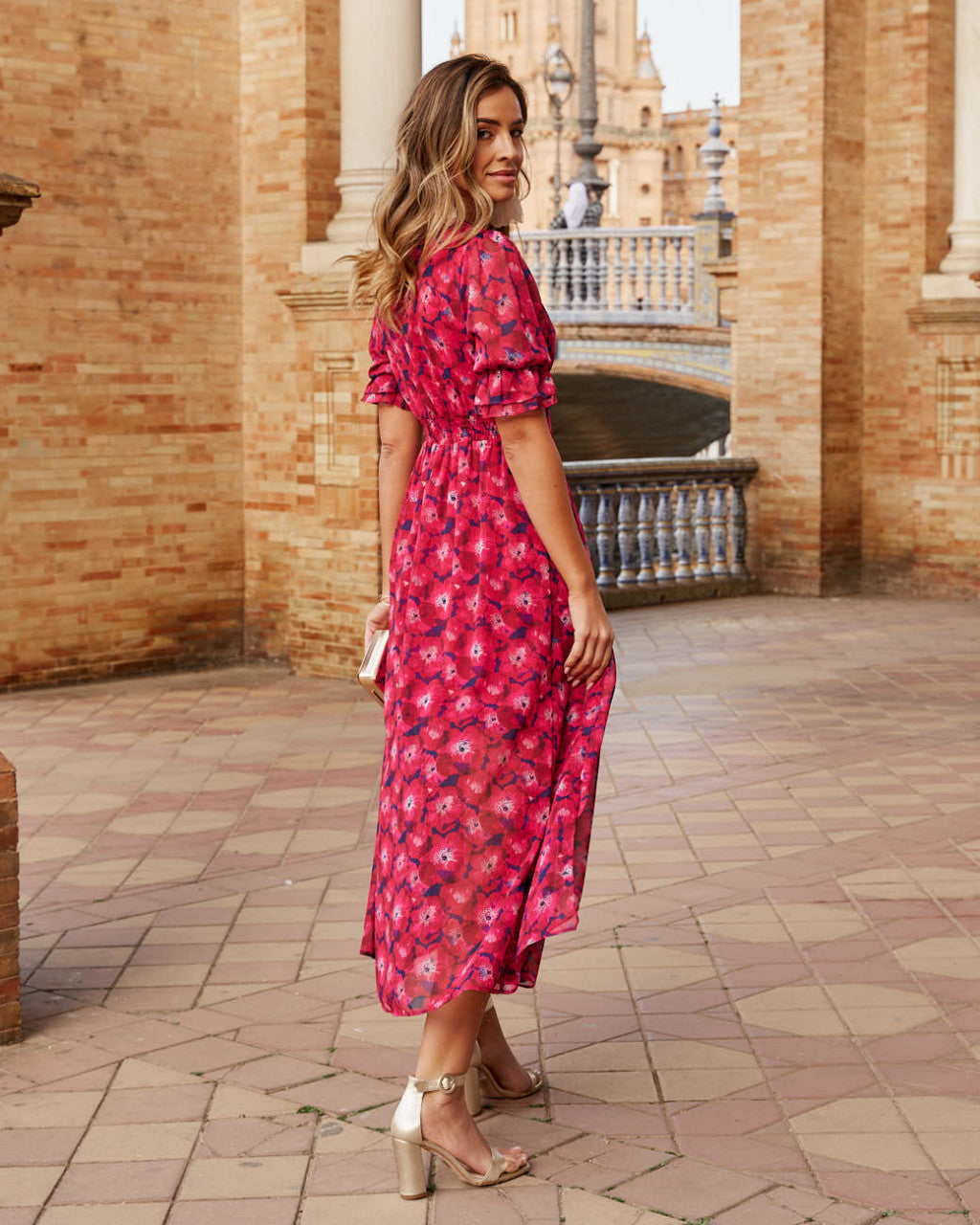 Rosary Flower Dress in Cerise