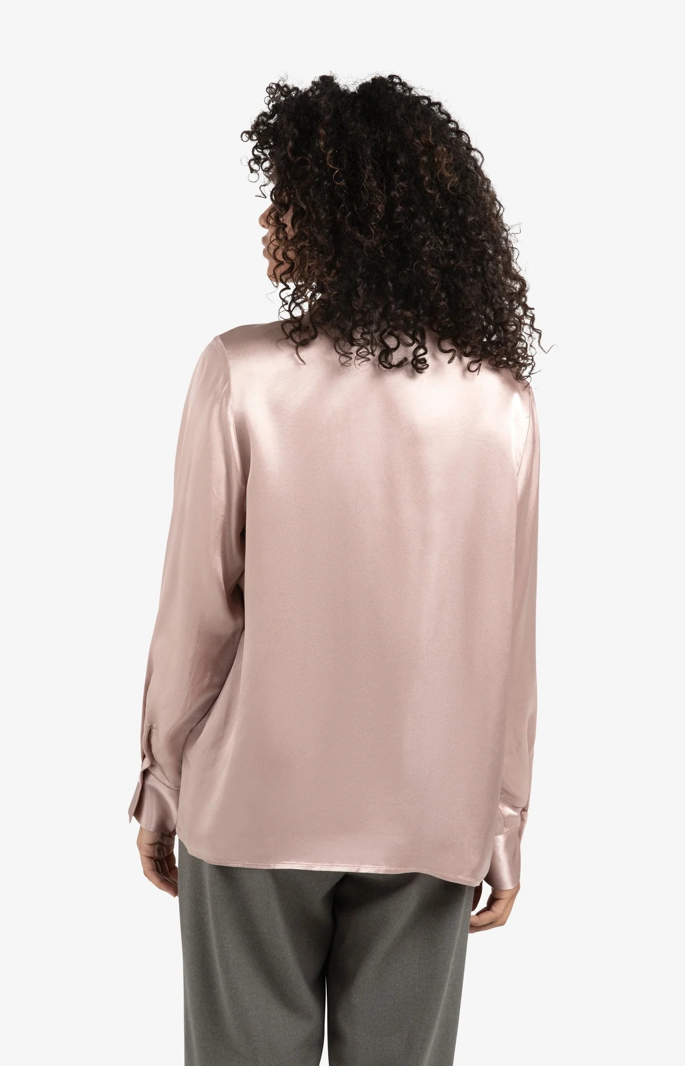 Satin Blouse with Classic Collar in Shadow Grey/ Pink