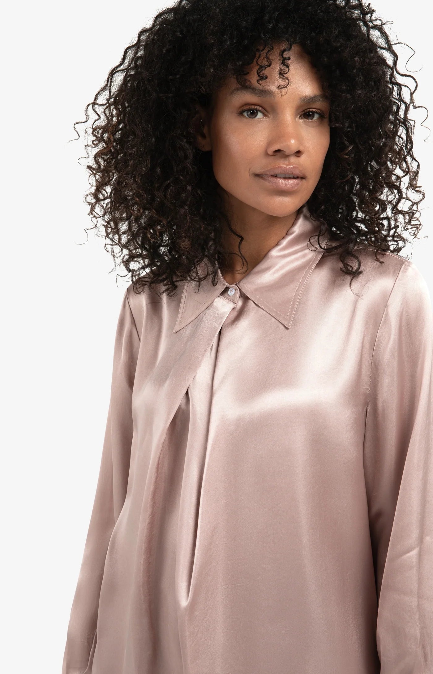 Satin Blouse with Classic Collar in Shadow Grey/ Pink