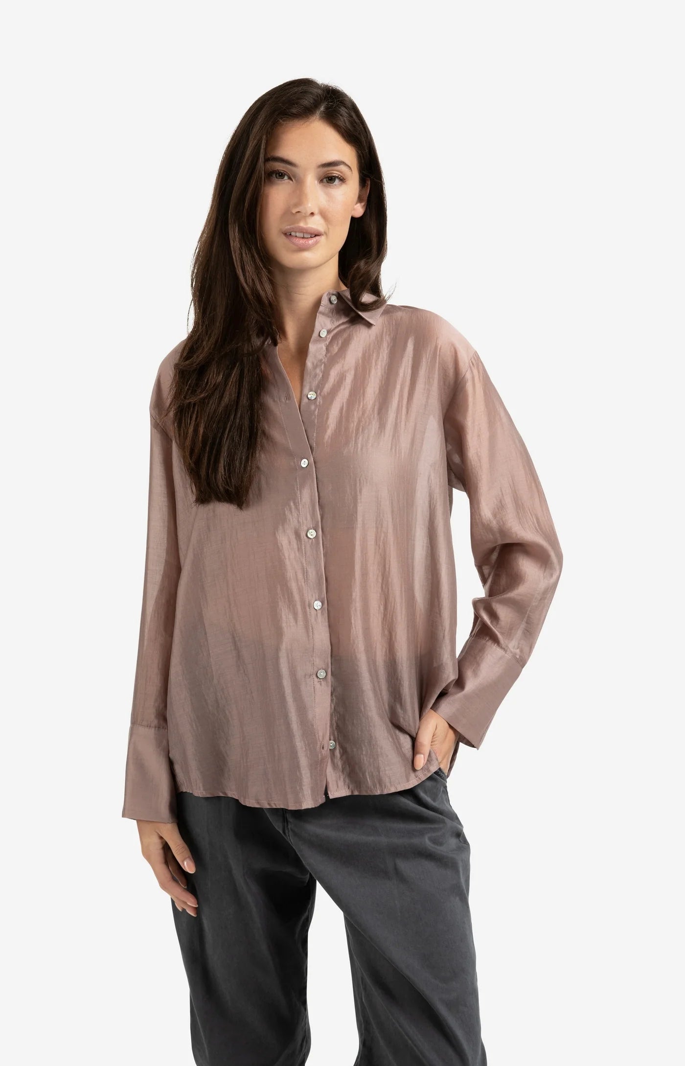 Sheer Blouse with Back Slit in Blush Pink
