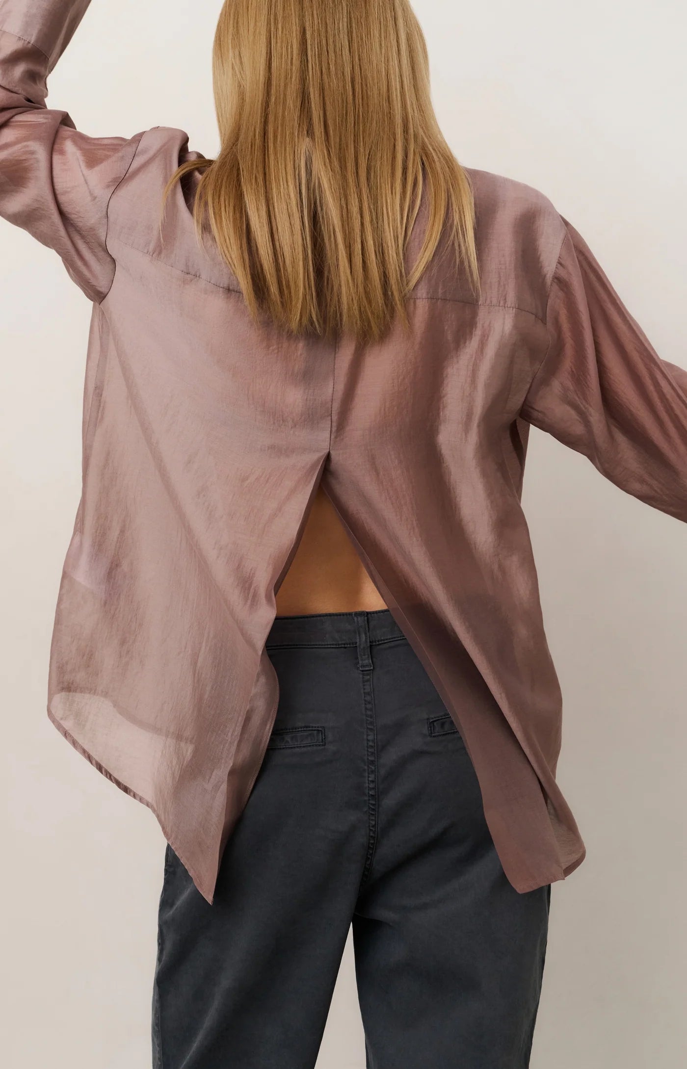 Sheer Blouse with Back Slit in Blush Pink