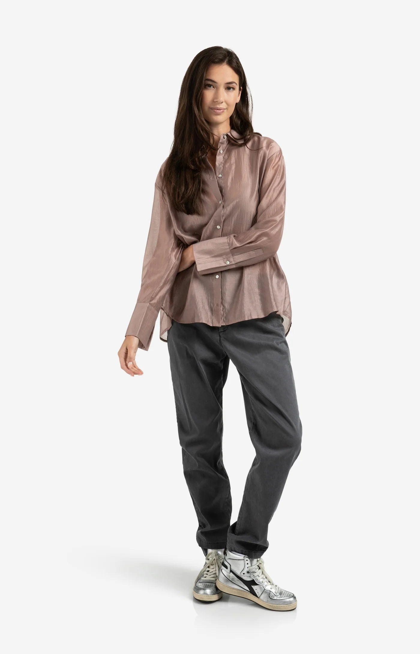 Sheer Blouse with Back Slit in Blush Pink