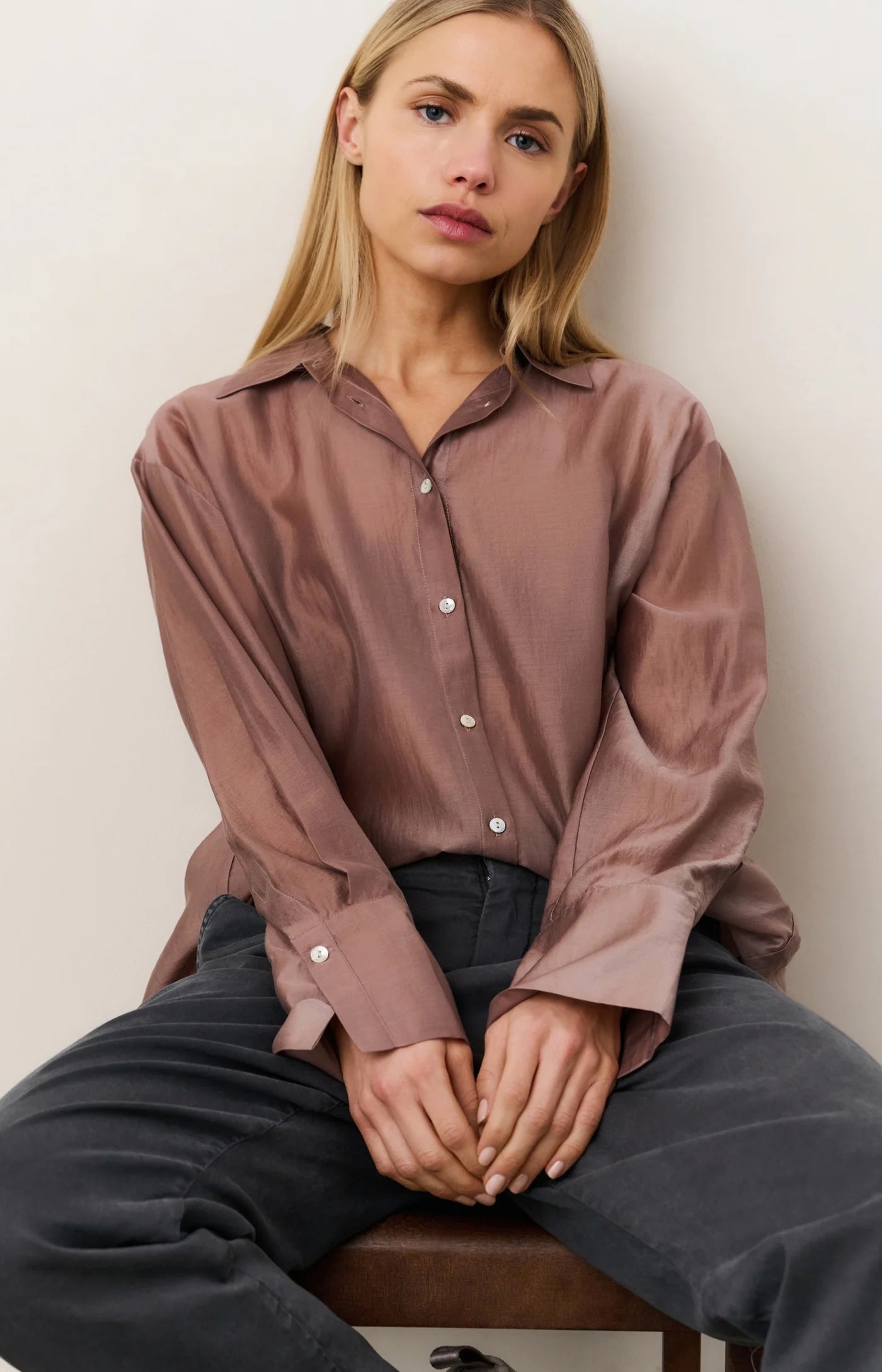 Sheer Blouse with Back Slit in Blush Pink