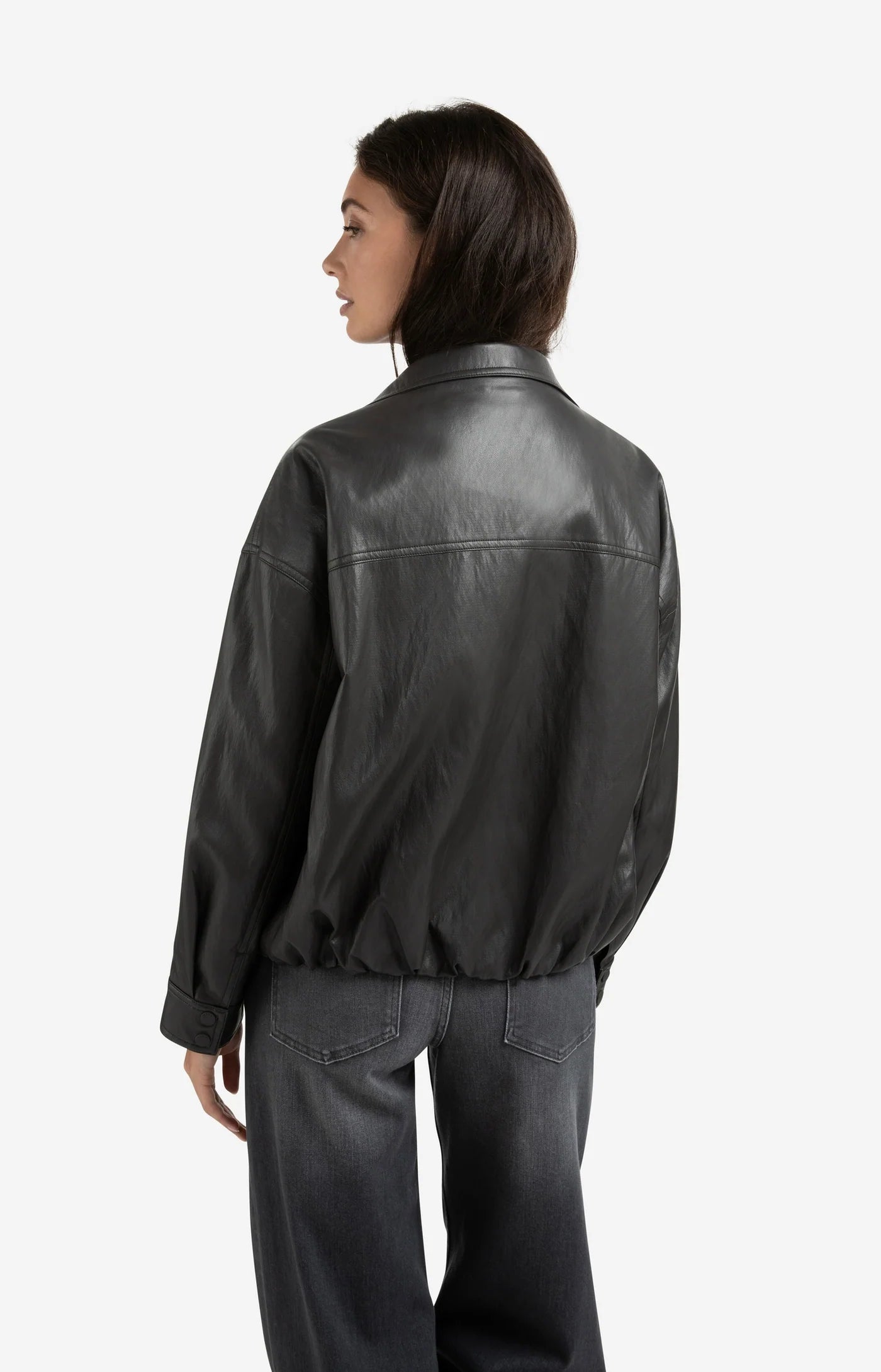 Short Faux Leather Jacket in Anthracite/Brown