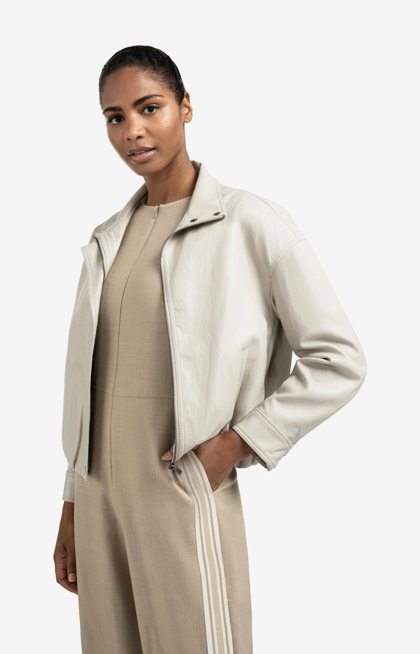 Faux Leather Jacket in Chalk White