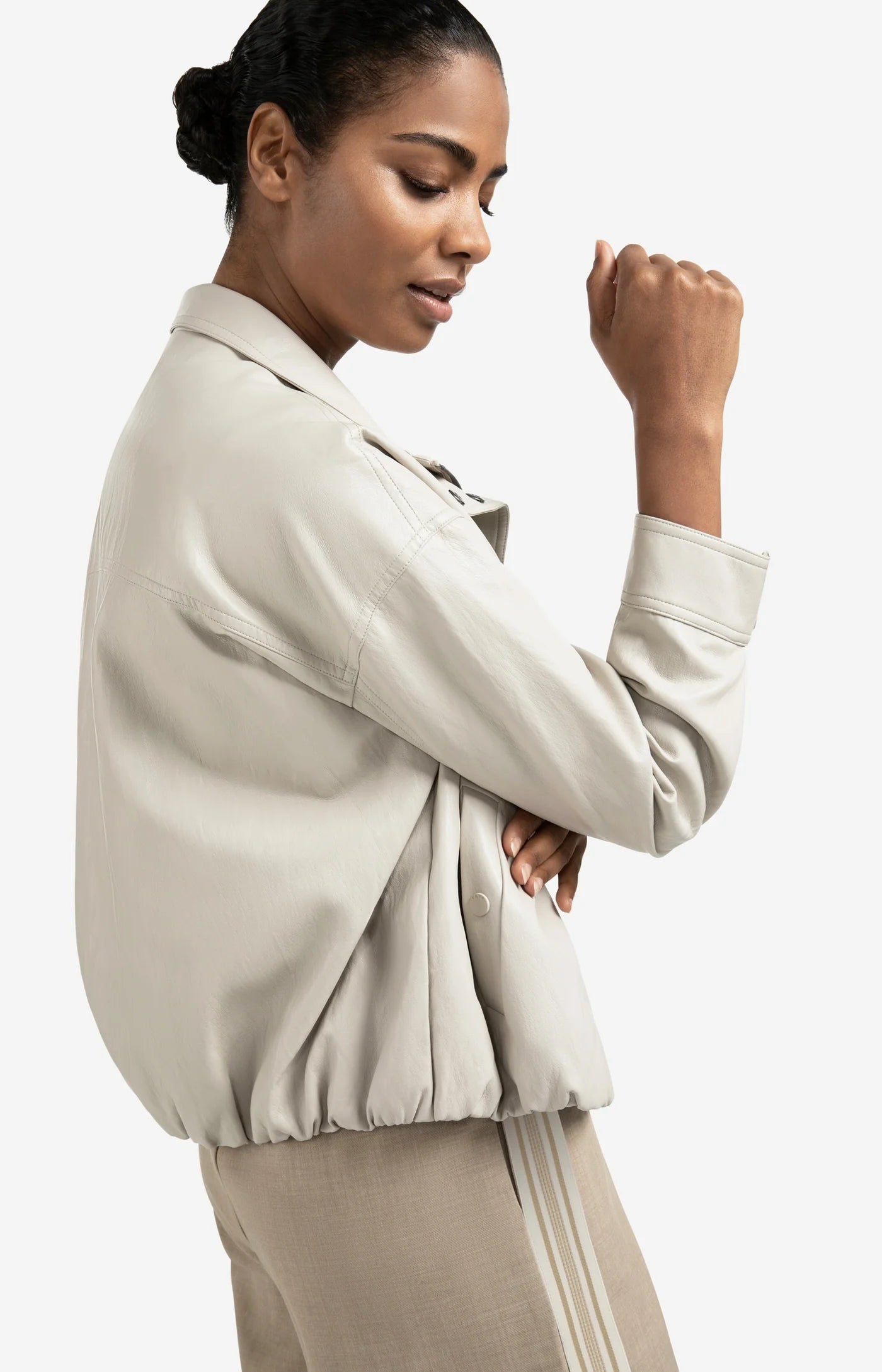 Faux Leather Jacket in Chalk White