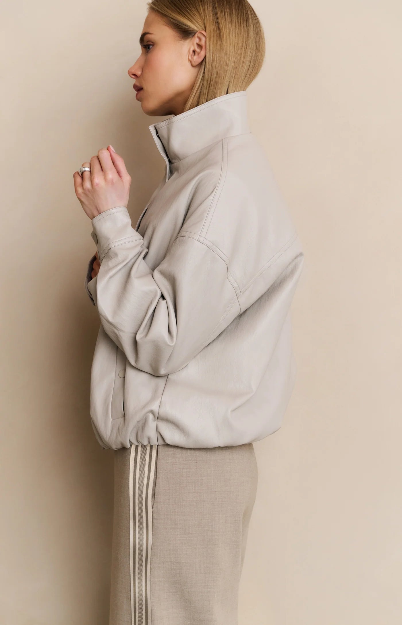 Faux Leather Jacket in Chalk White