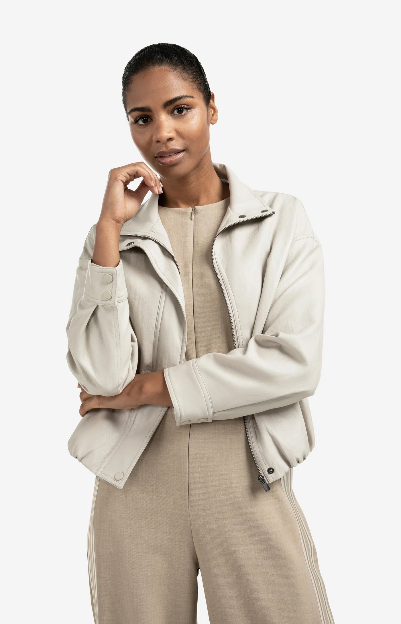 Faux Leather Jacket in Chalk White
