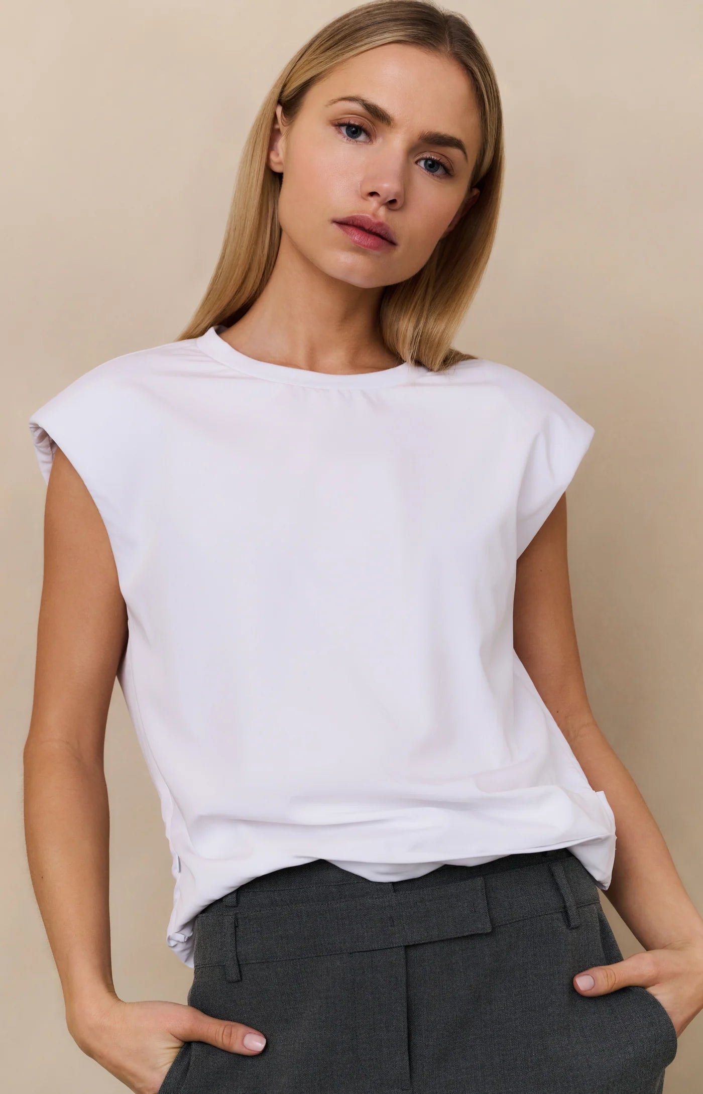 White Top with Padded Shoulders