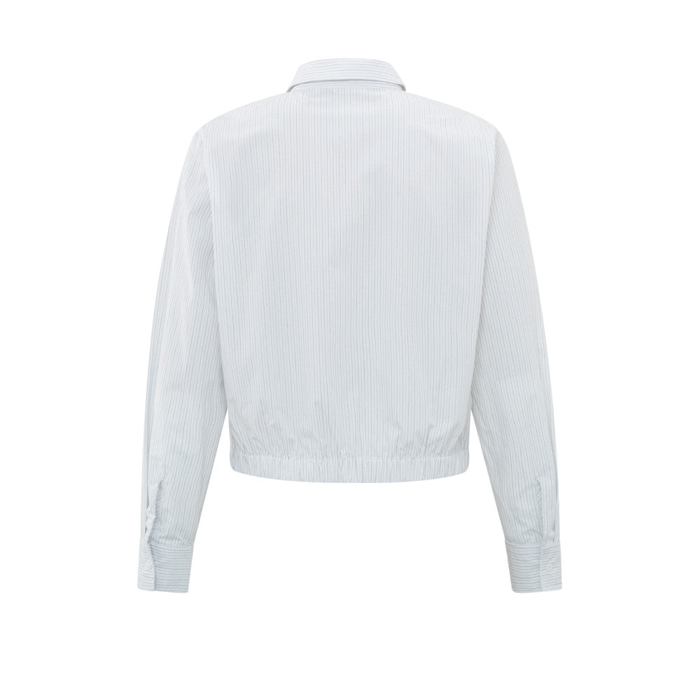 Stripped Poplin Knotted Blouse in Off White