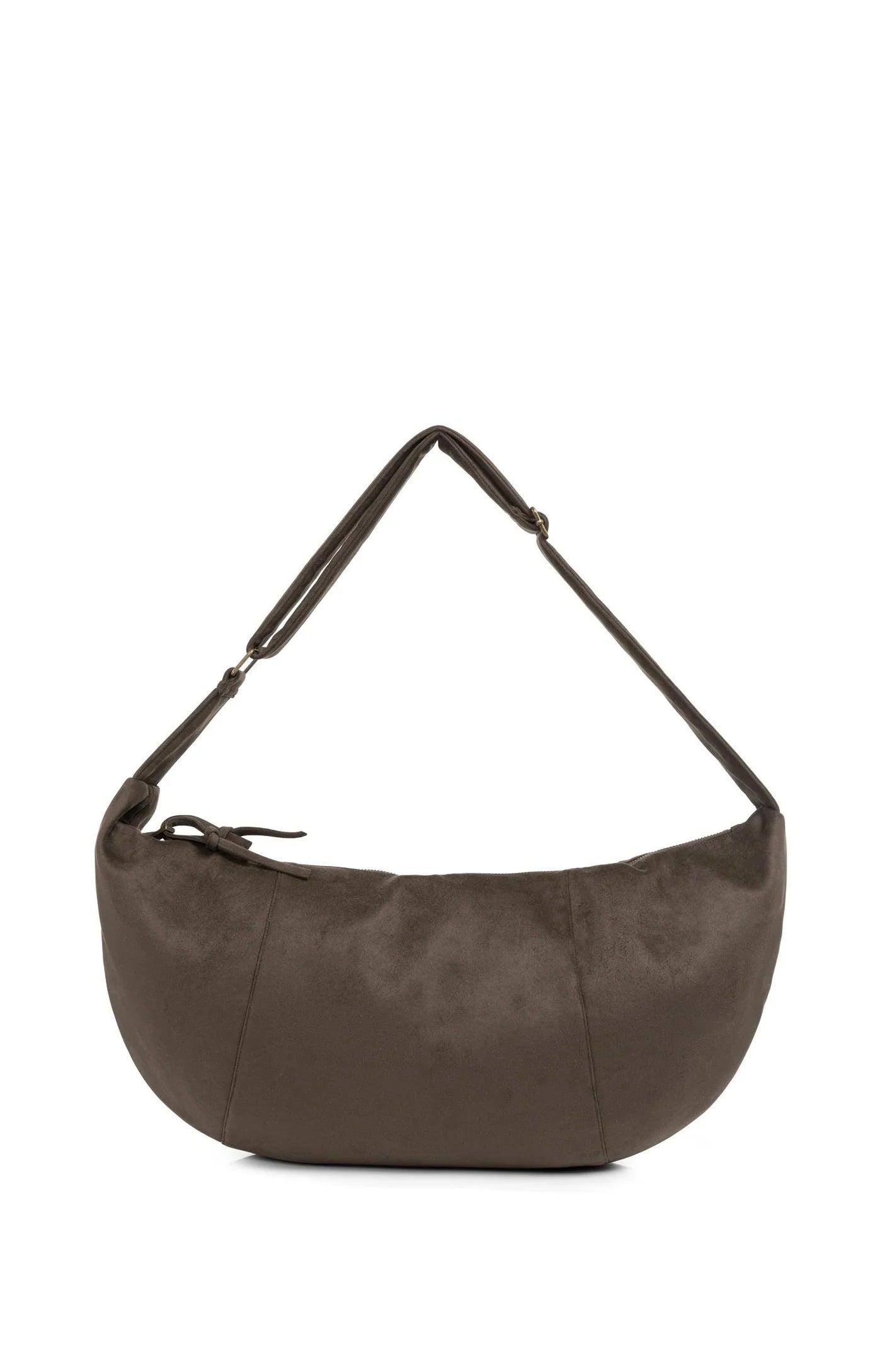 Suedine Crossbody Bag with Zip in Brown