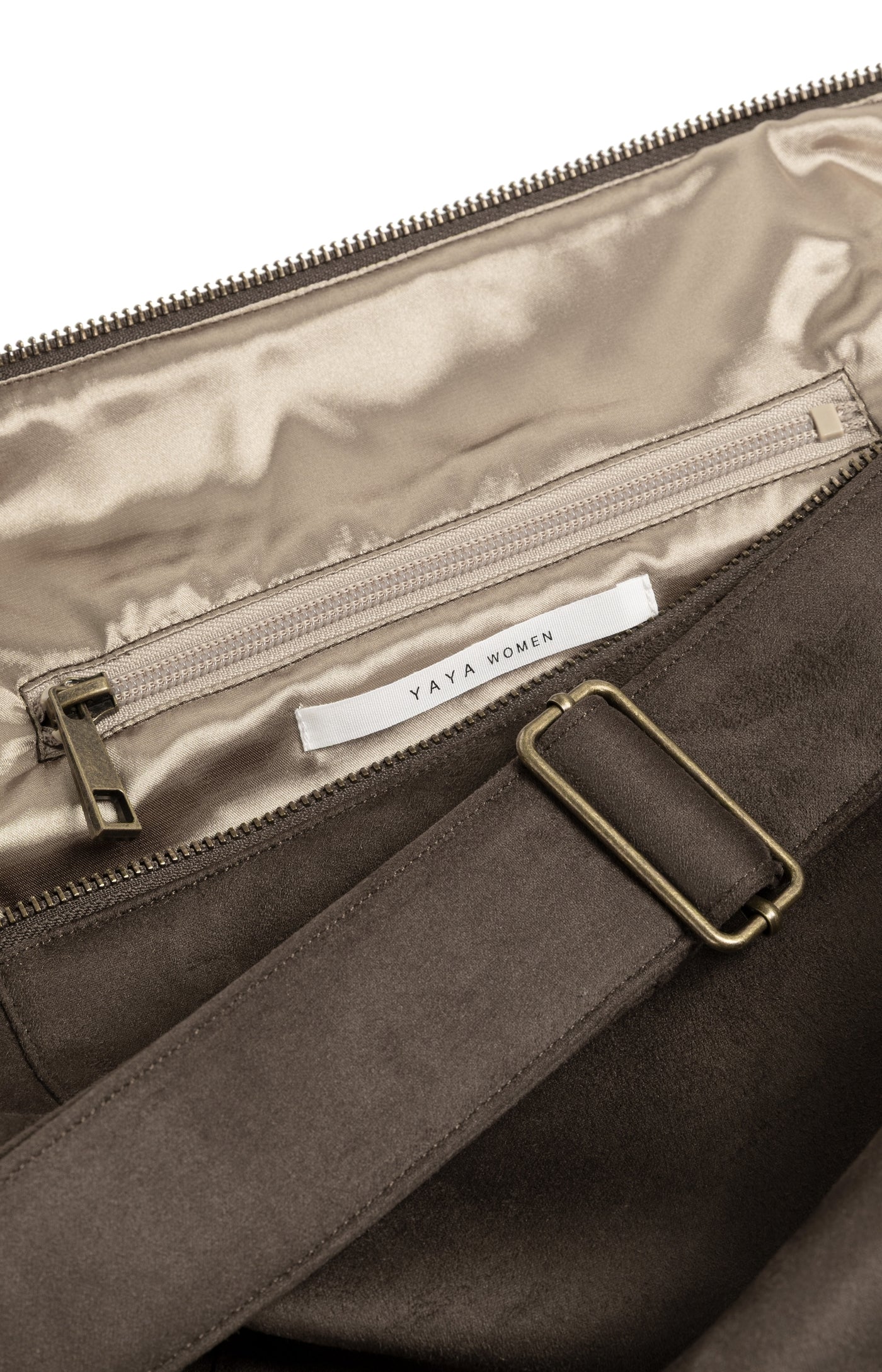 Suedine Crossbody Bag with Zip in Brown