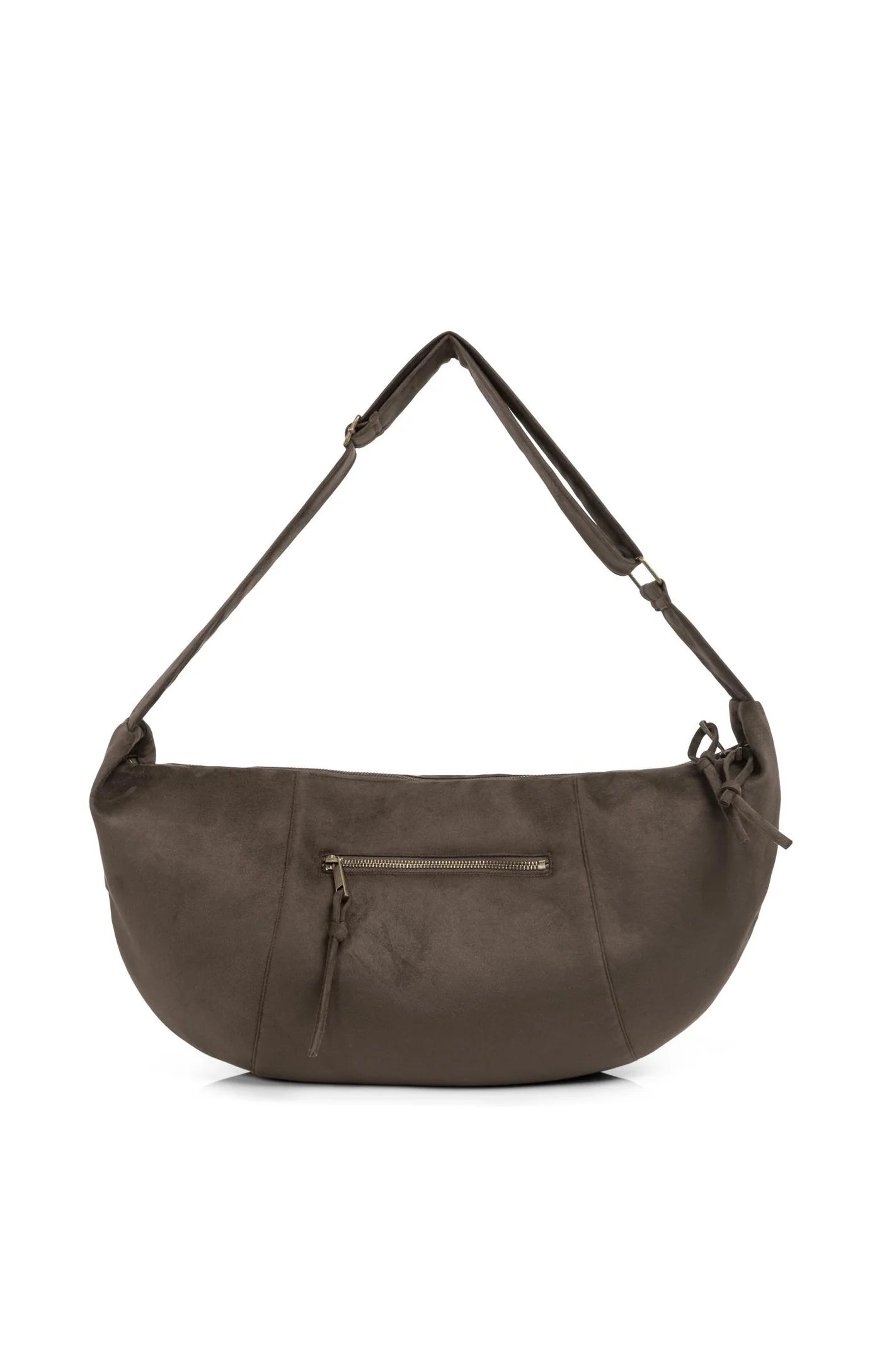 Suedine Crossbody Bag with Zip in Brown