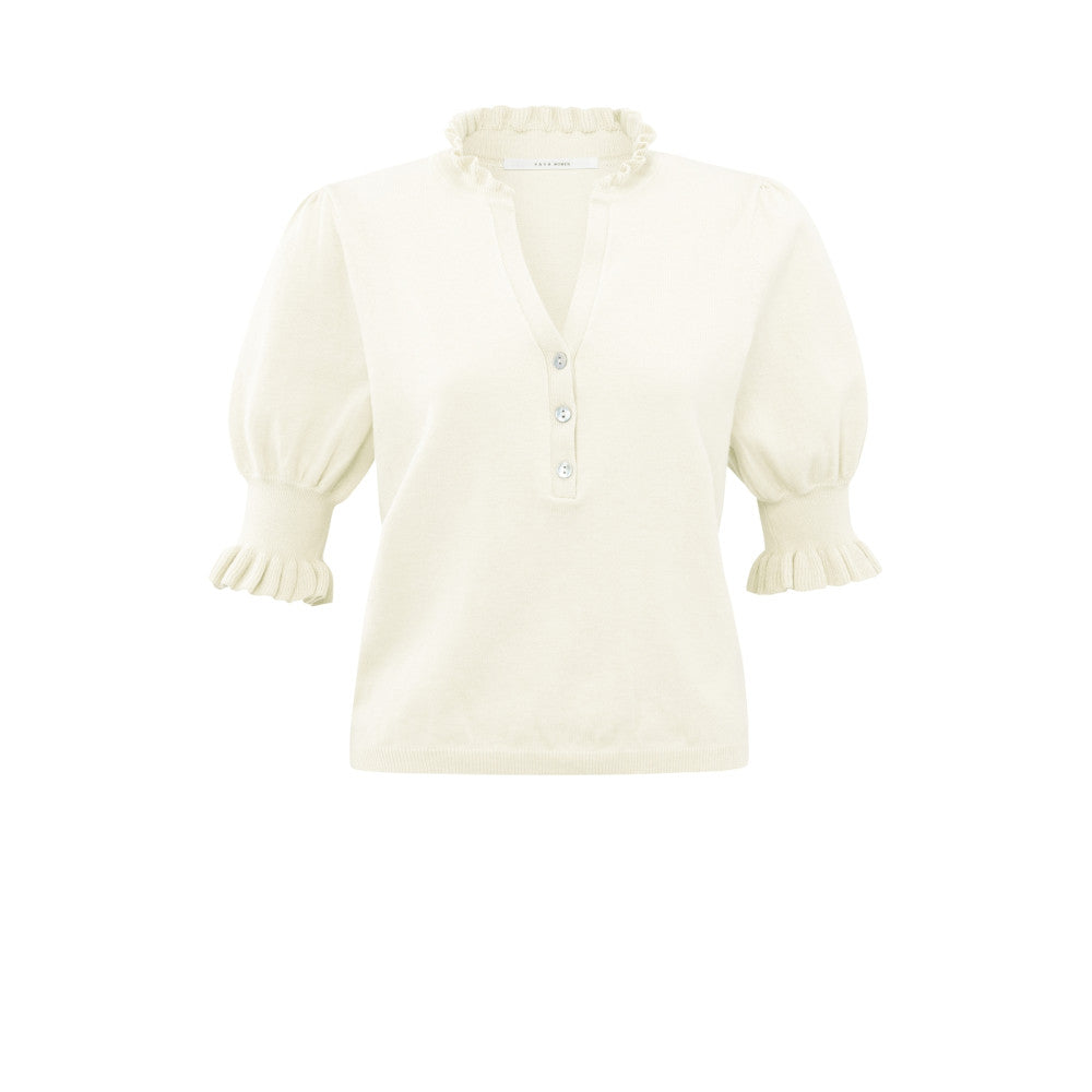 Sweater with Puff Sleeves in Off White