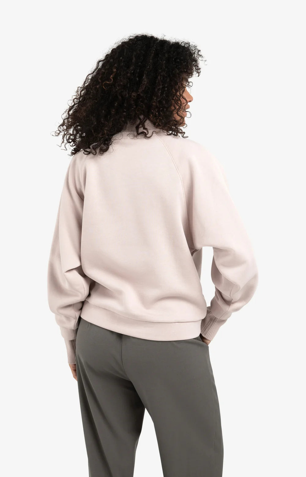 High Ribbed Collar Sweatshirt in Shadow Gray/ Pink