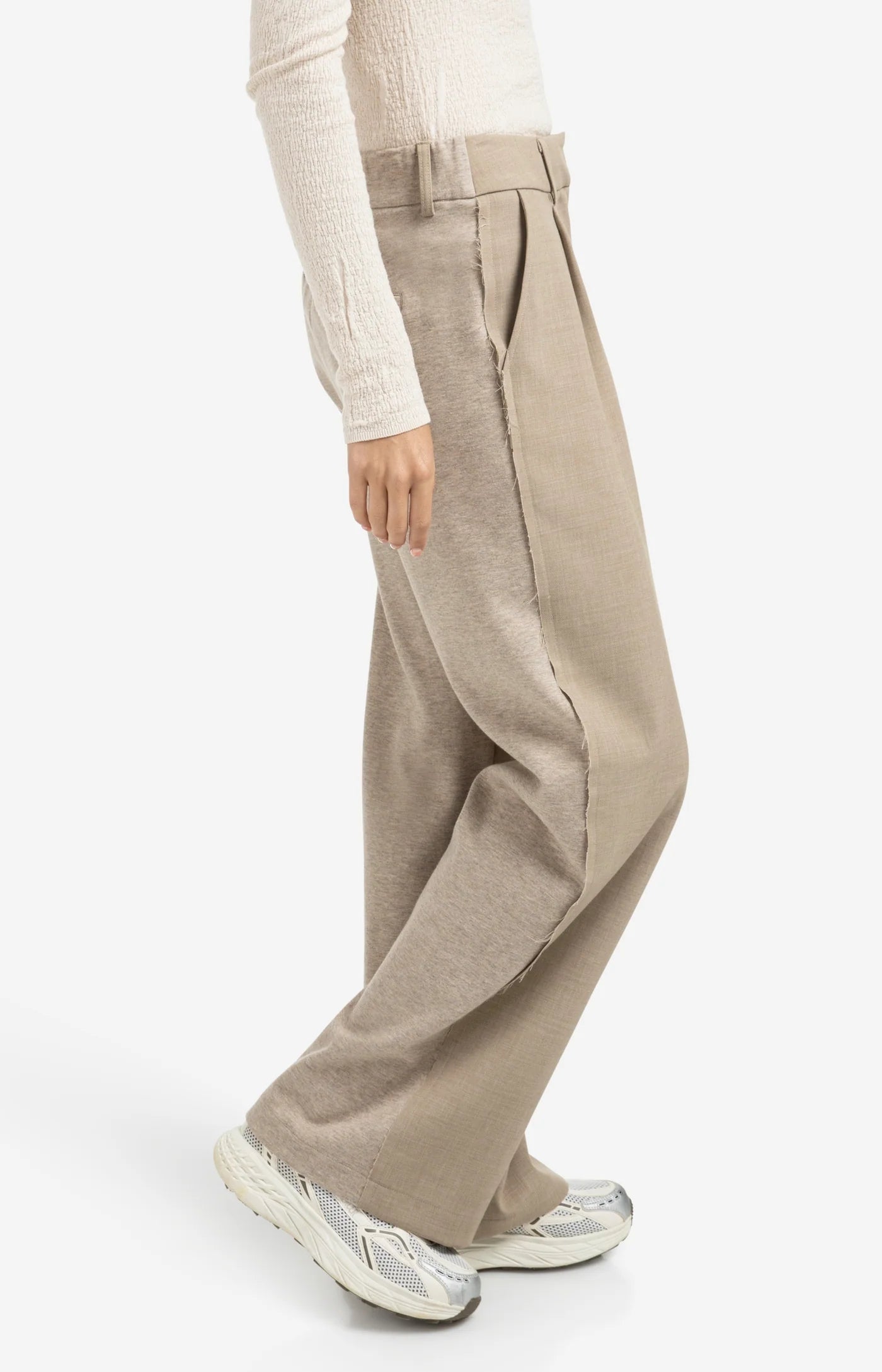 Woven Wide Leg Trouser in Sand Beige