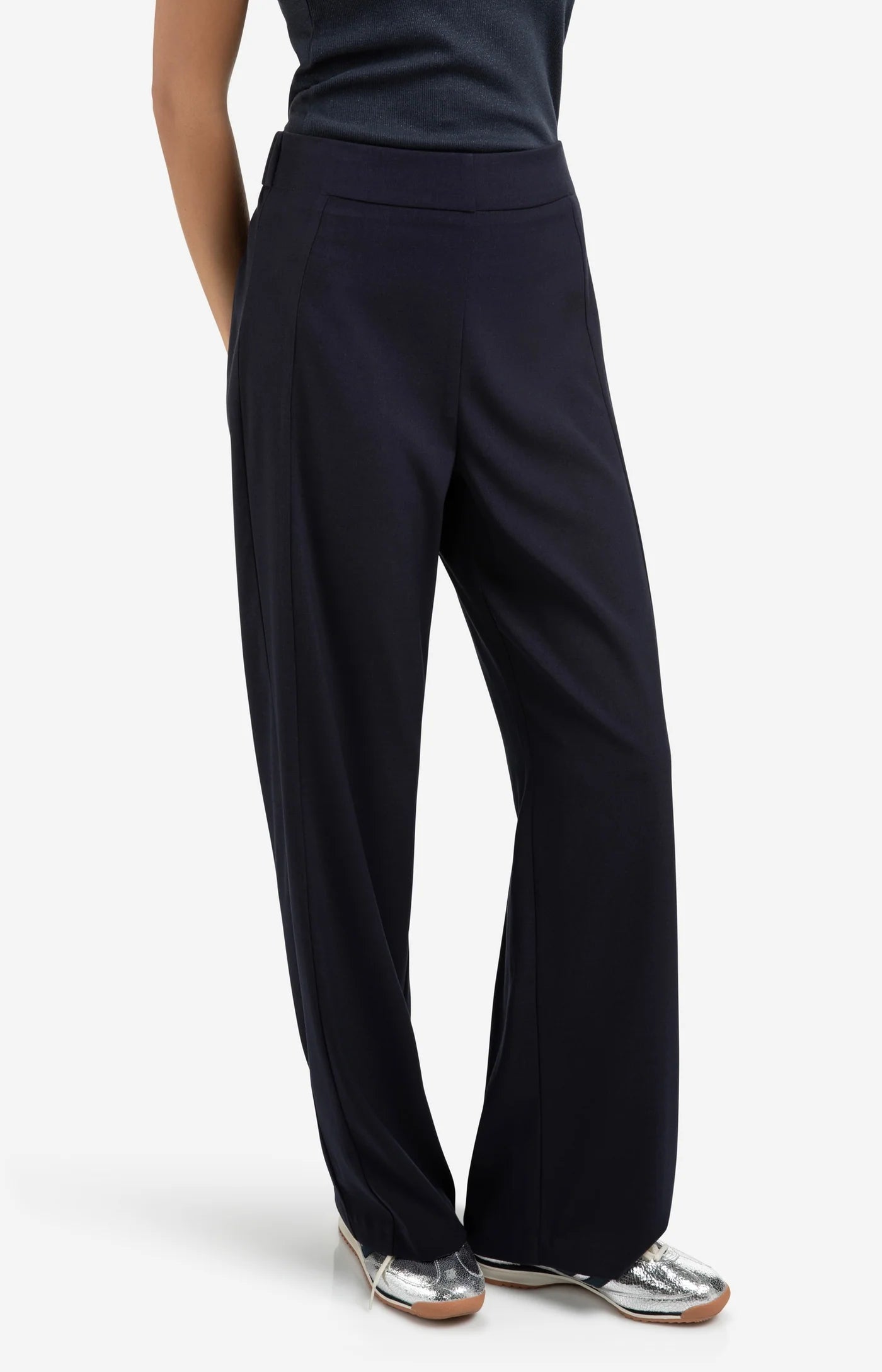 Woven Wide Leg Trouser in Inkwell Blue