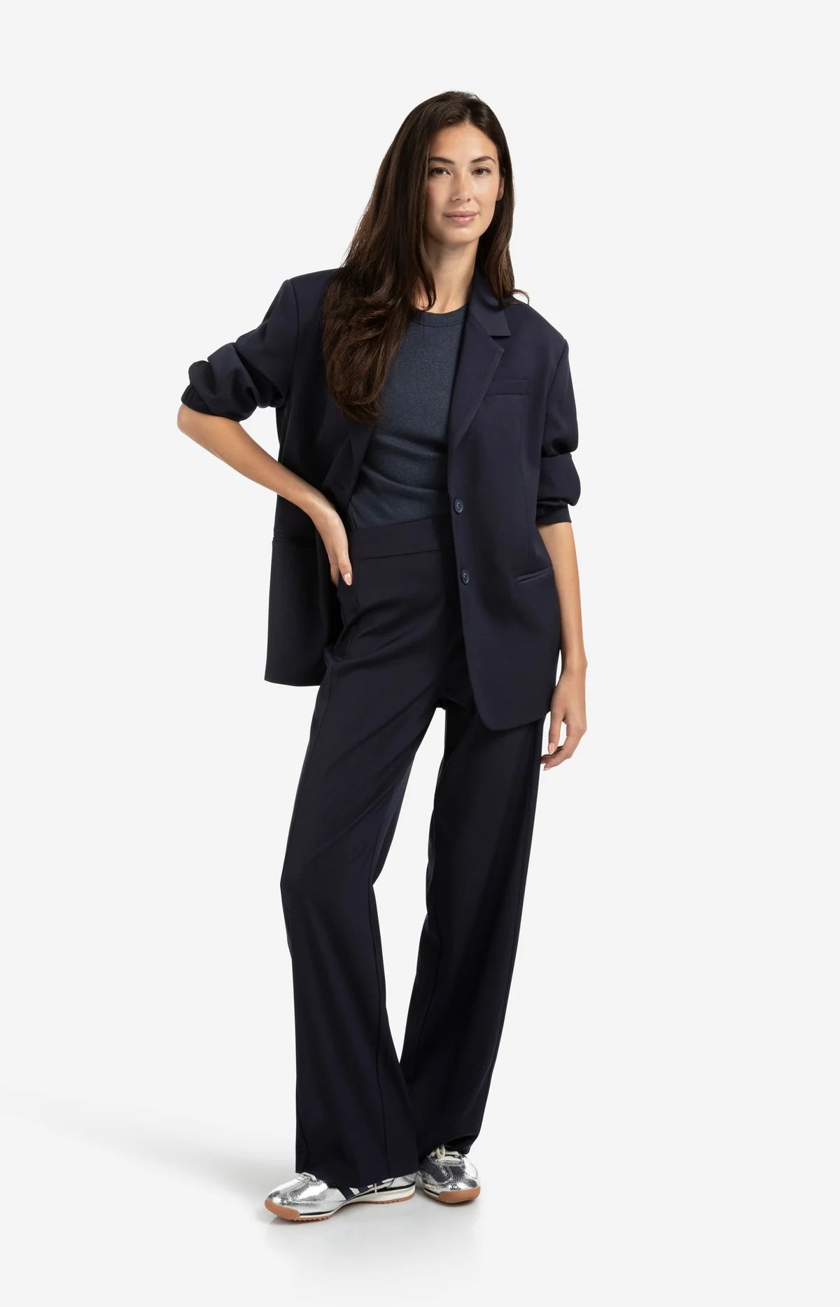 Woven Wide Leg Trouser in Inkwell Blue