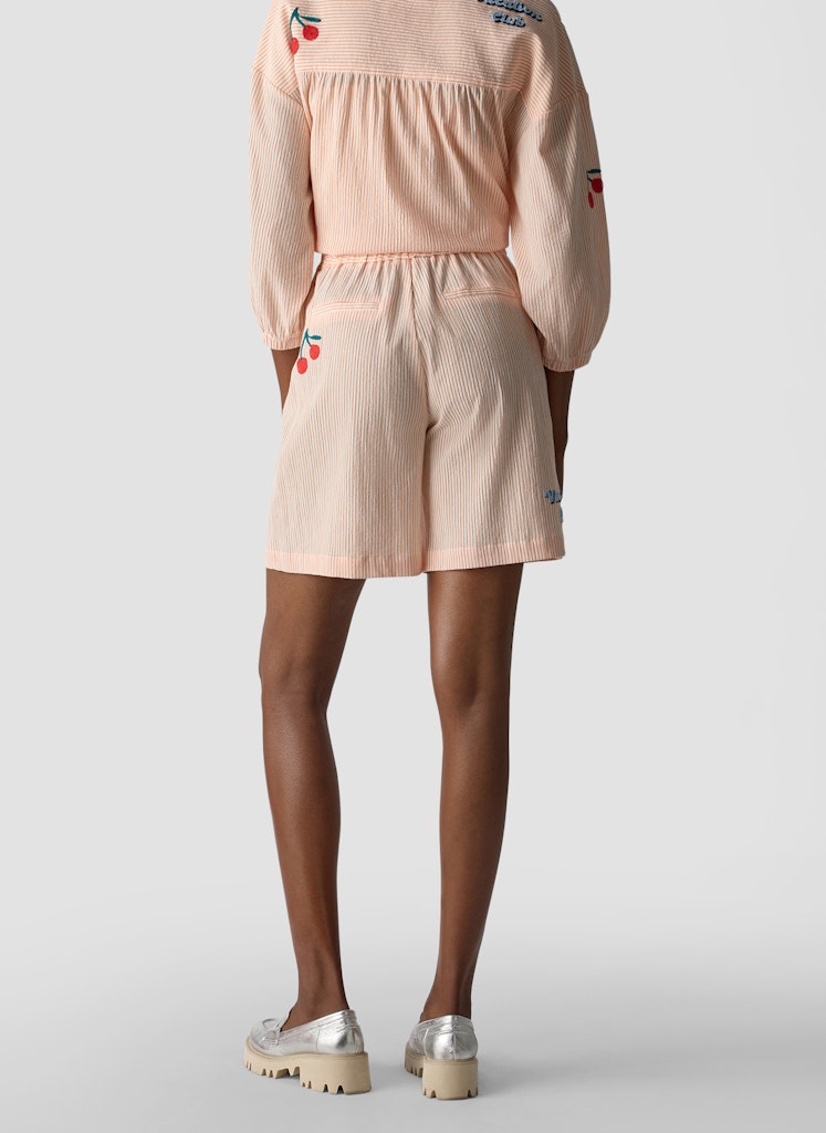Stripe Embroidered Shorts in Orange