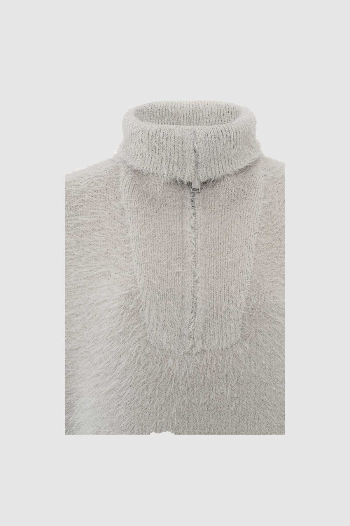 Sleeveless Fluffy Sweater with Collar in Dove Grey