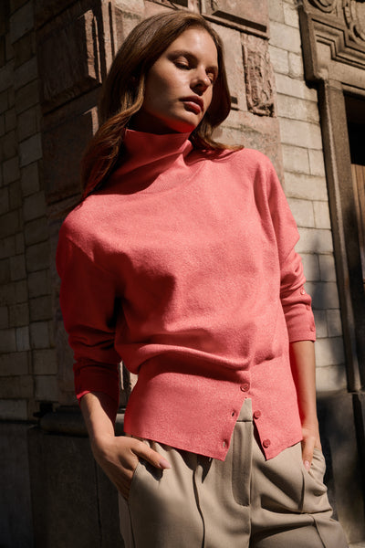 High Neck Sweater in Rose Red