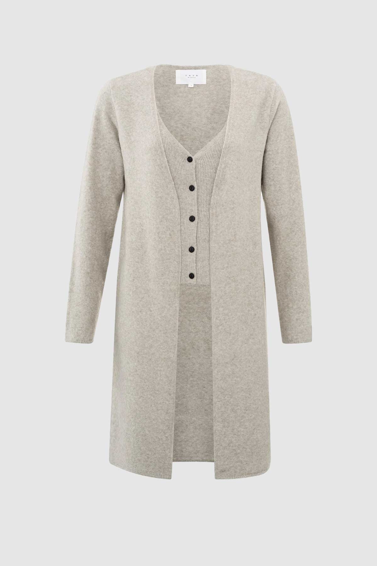 Long Cardigan with Gilet in Dove Grey Melange