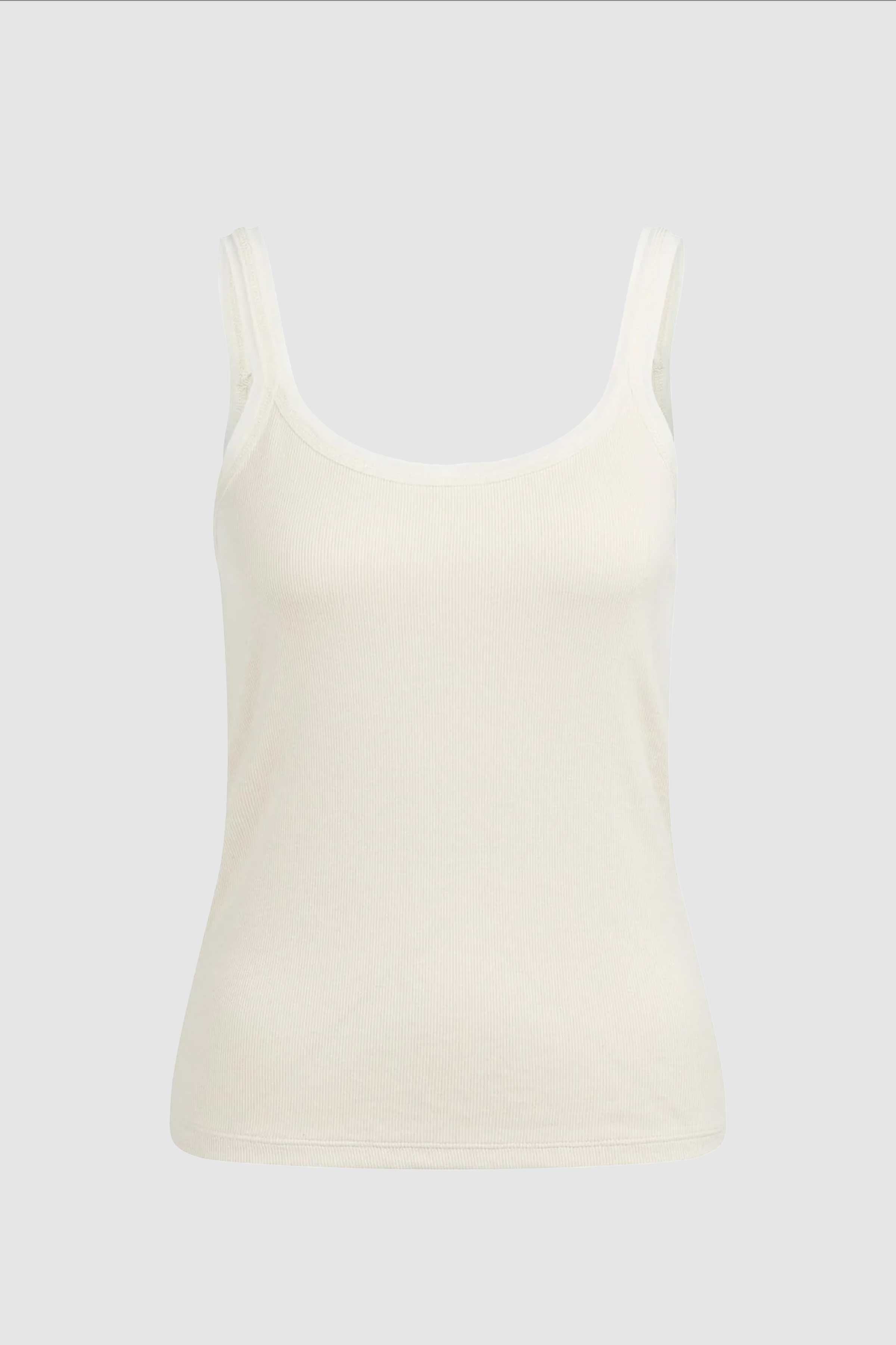 Fitted Singlet With Mesh Trim in Beige