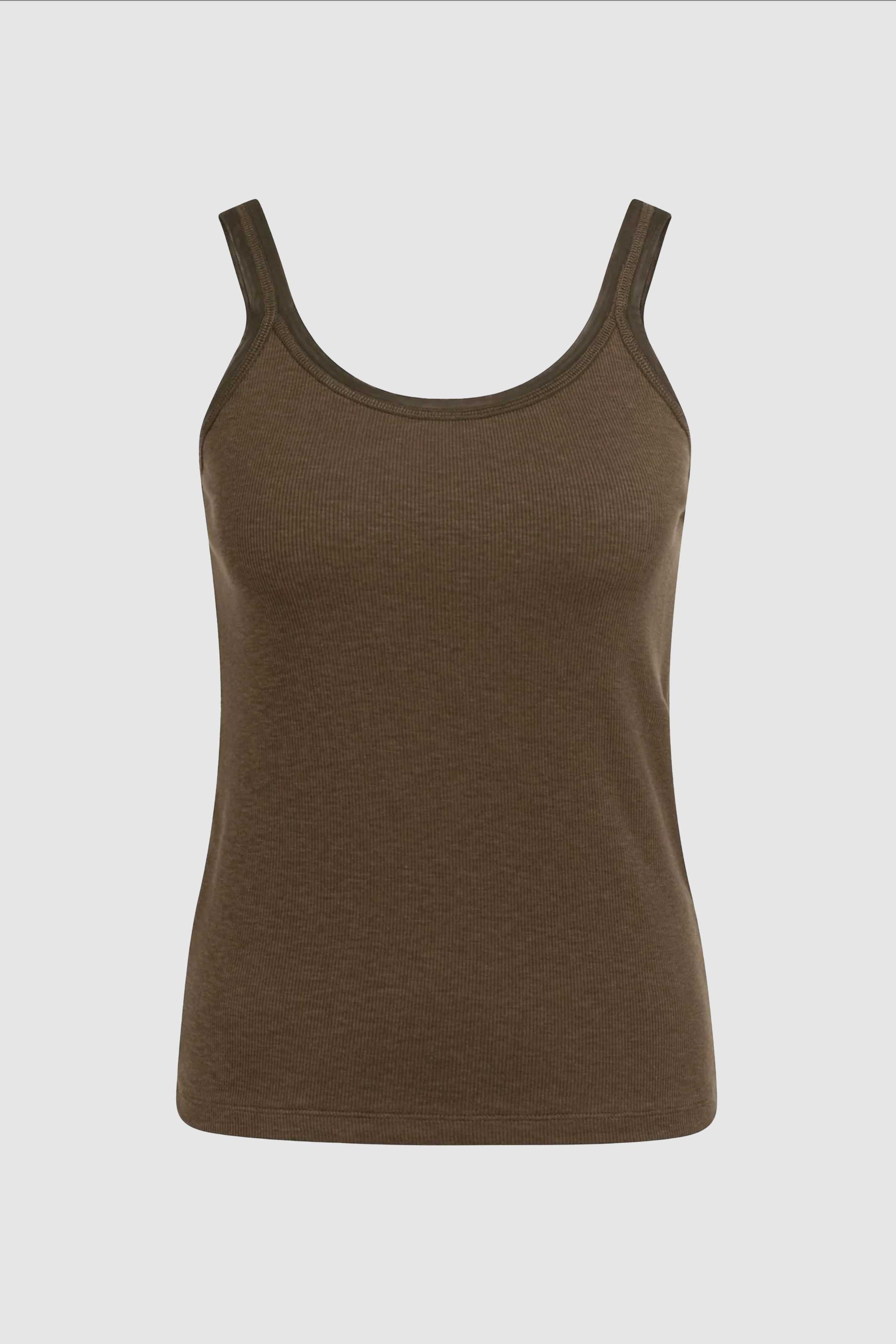 Fitted Singlet With Mesh Trim in Slate Black Brown