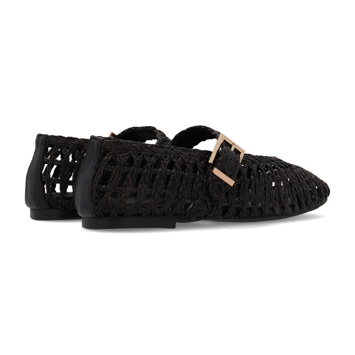 Azar Woven Buckle Flats in Black