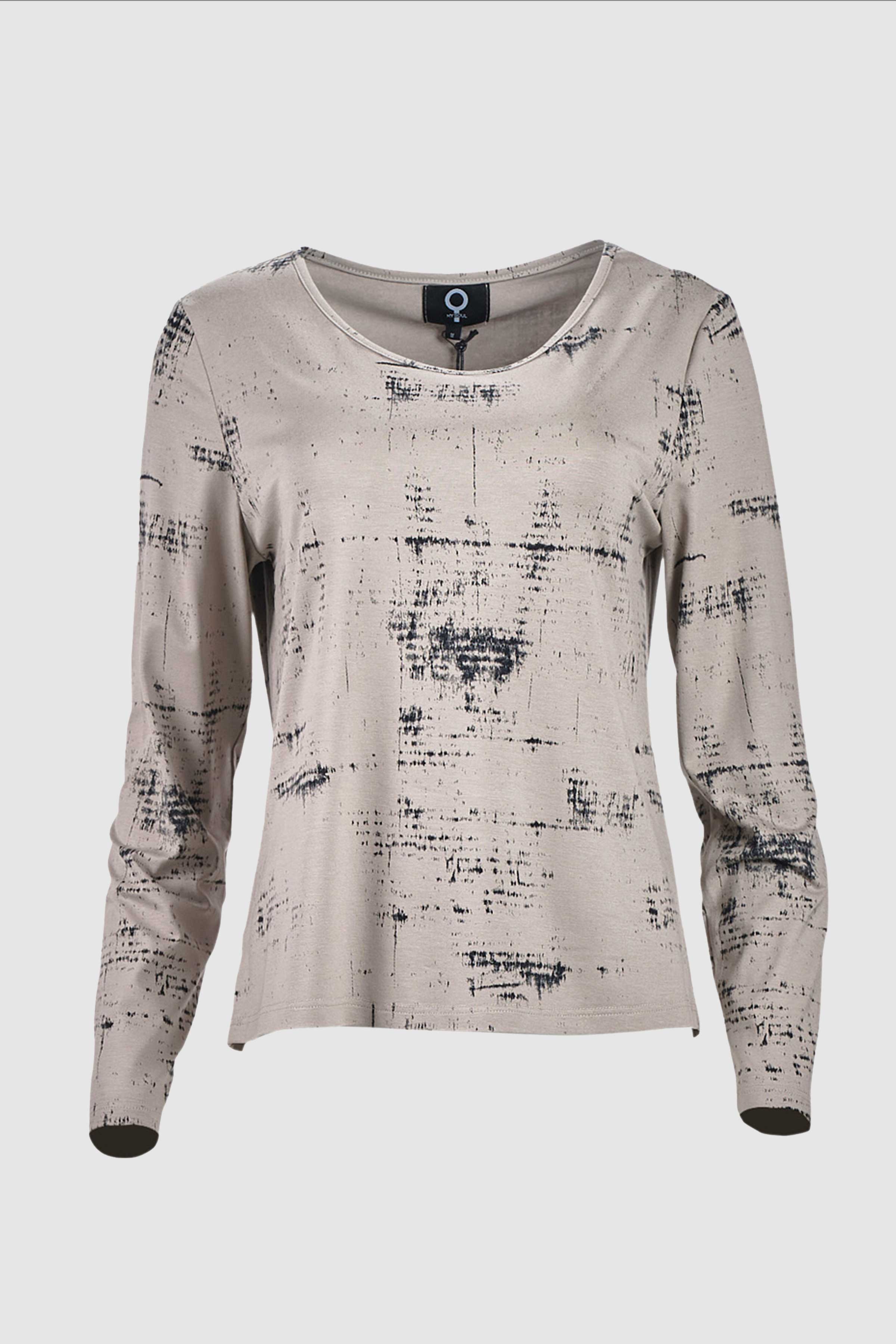 Round Neck Print Top in Sand
