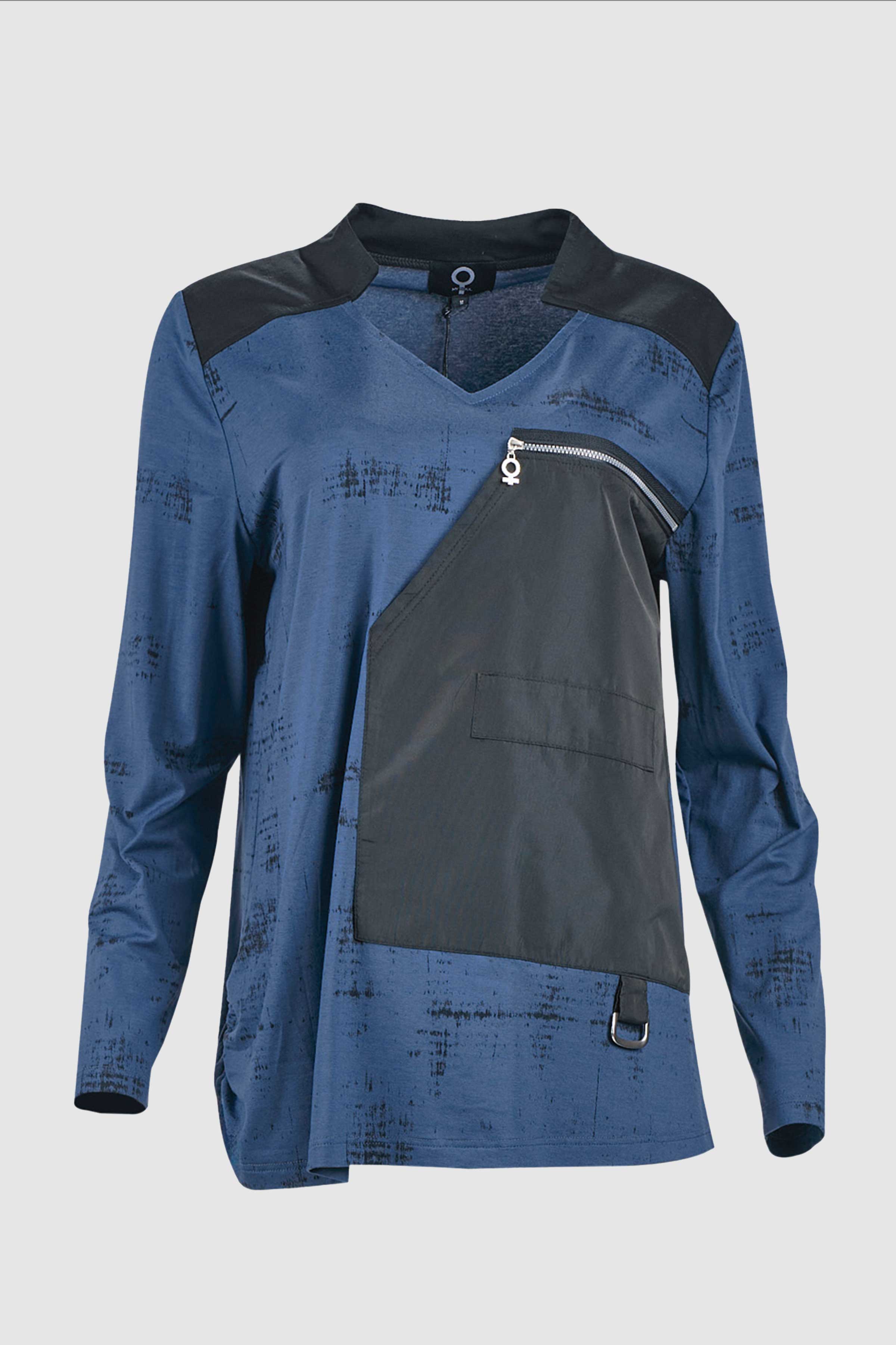 Contrast Panel Print Top in Blue