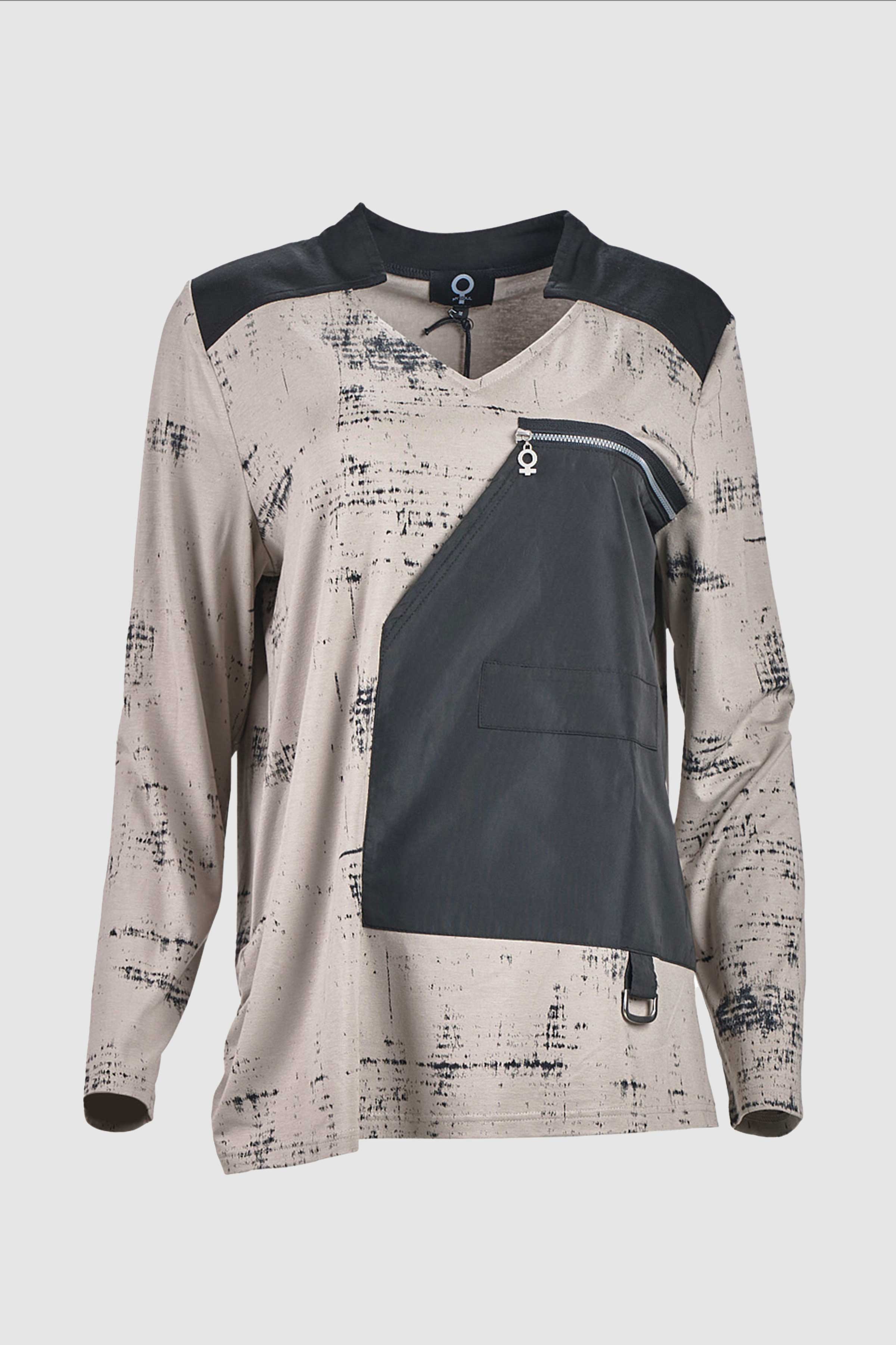 Contrast Panel Print Top in Sand