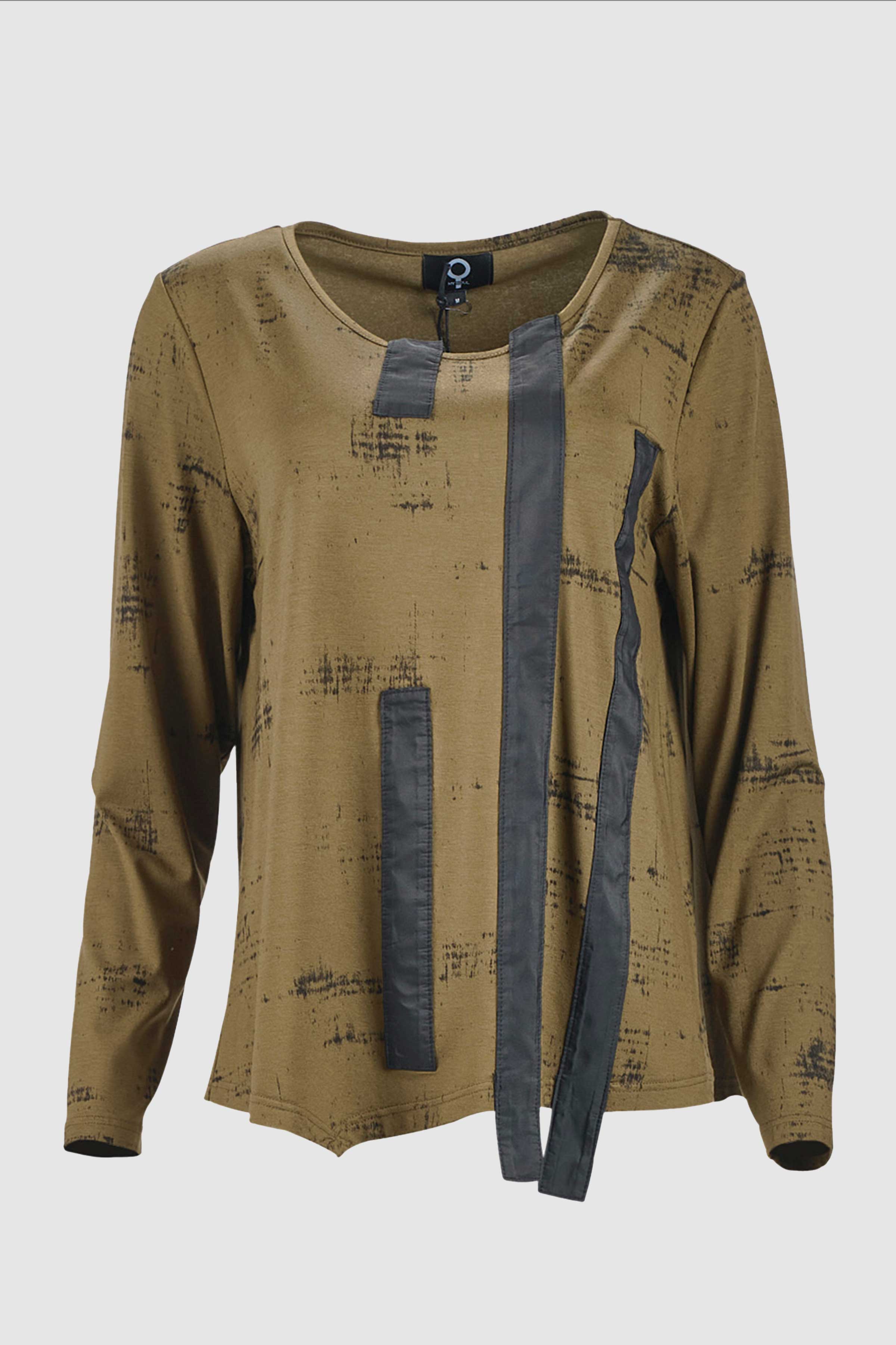 Print Ribbon Detail Top in Army