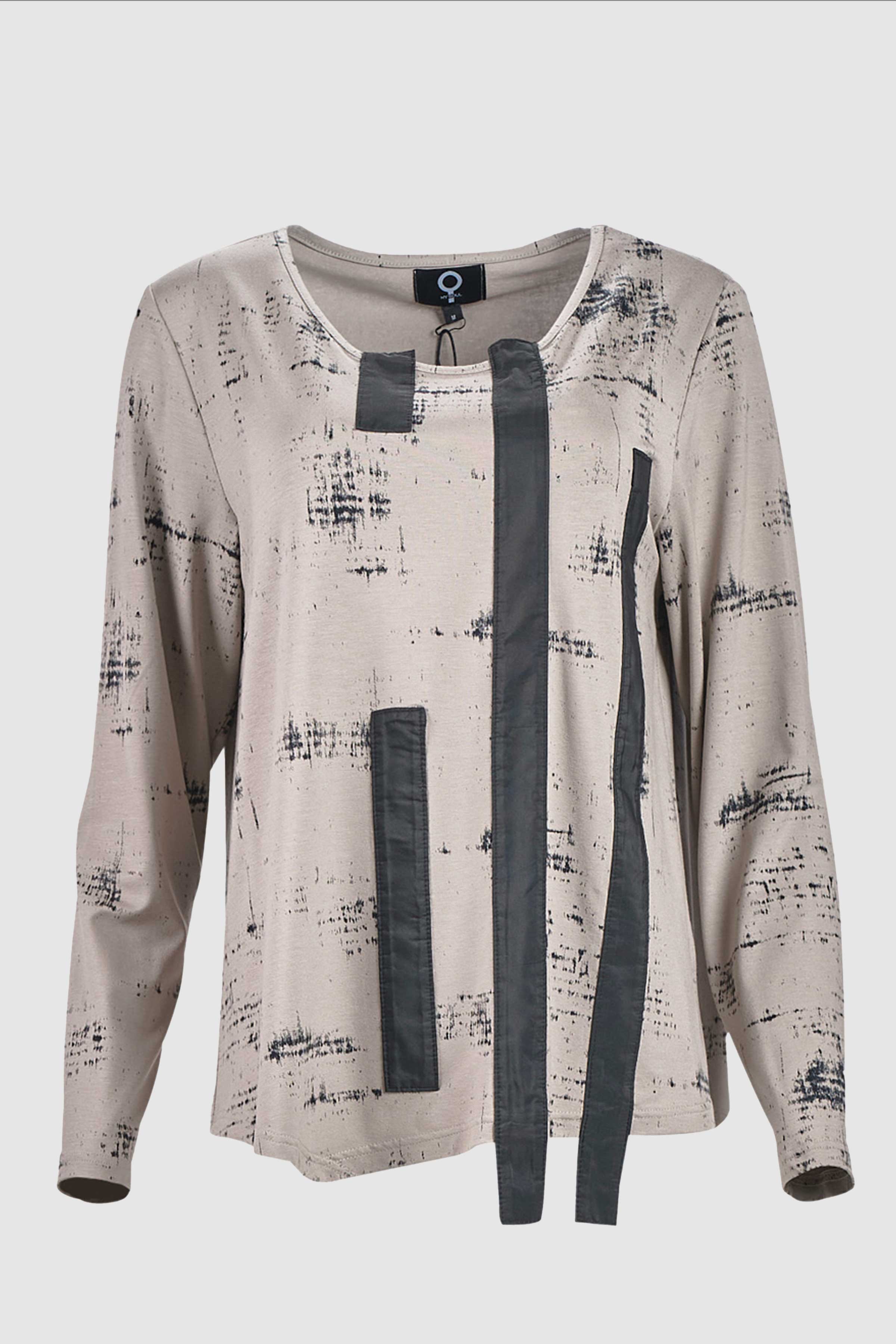 Print Ribbon Detail Top in Sand
