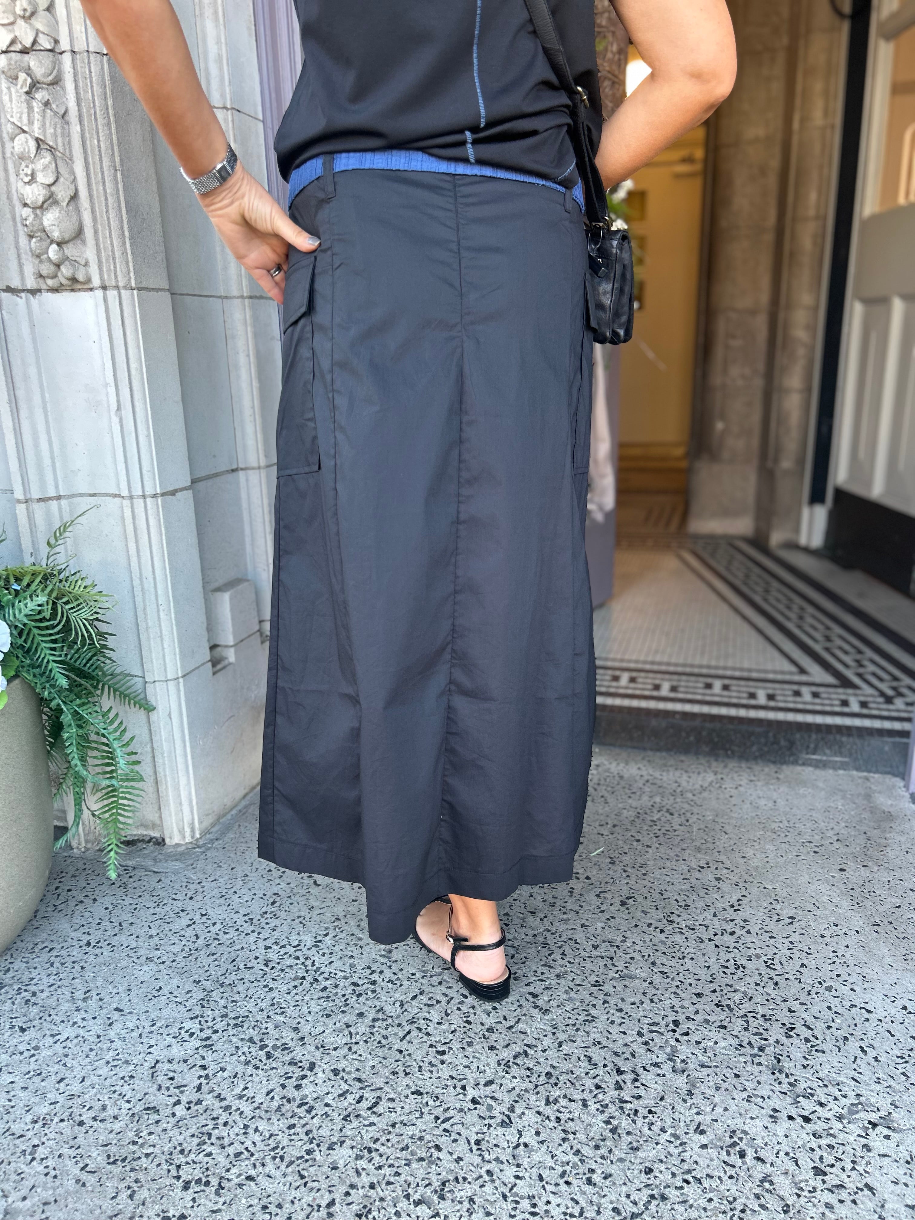 Contrast Panel Midi Skirt in Block Blue