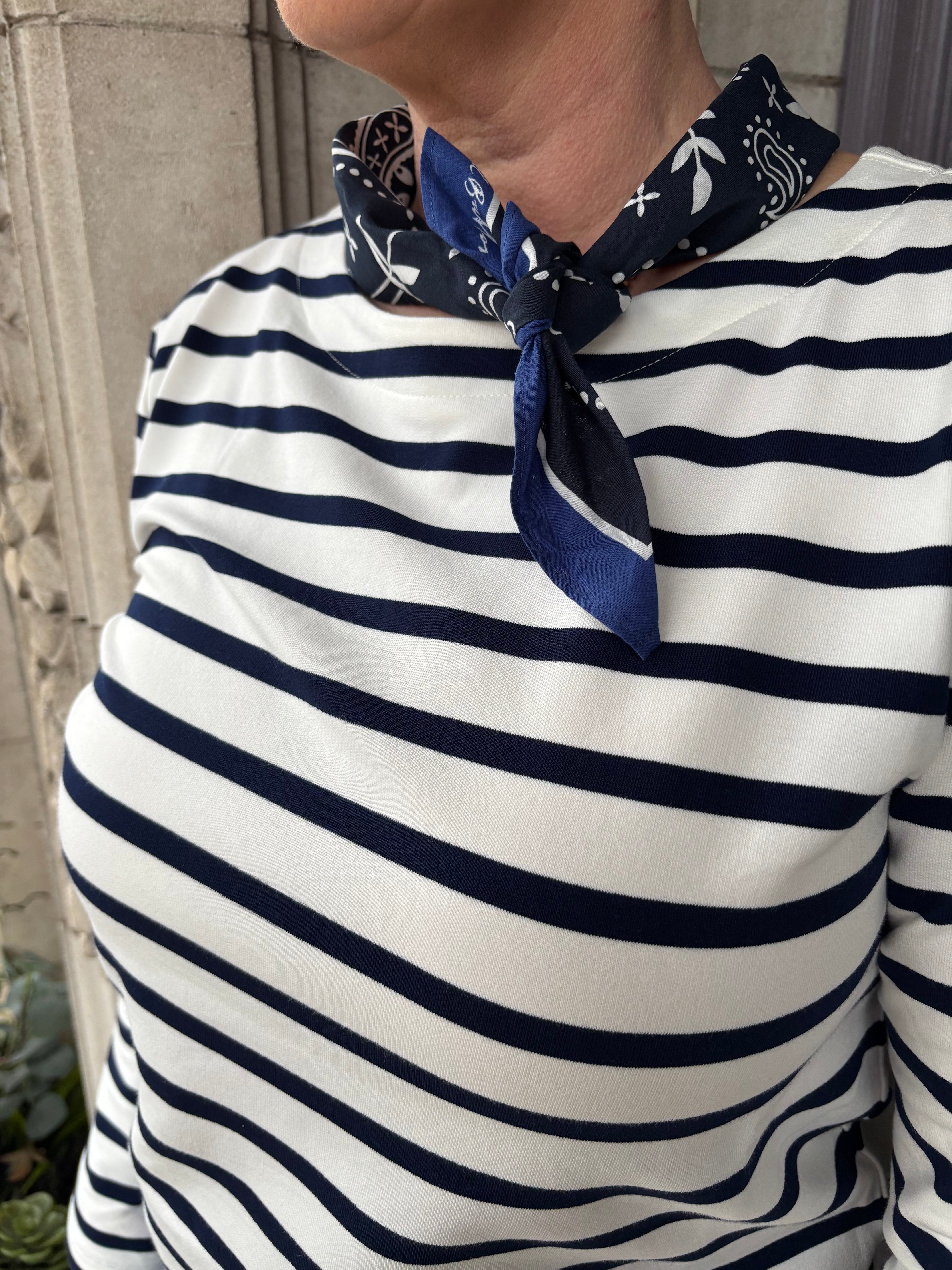 Terry Stripe & Scarf Jumper in Dark Blue