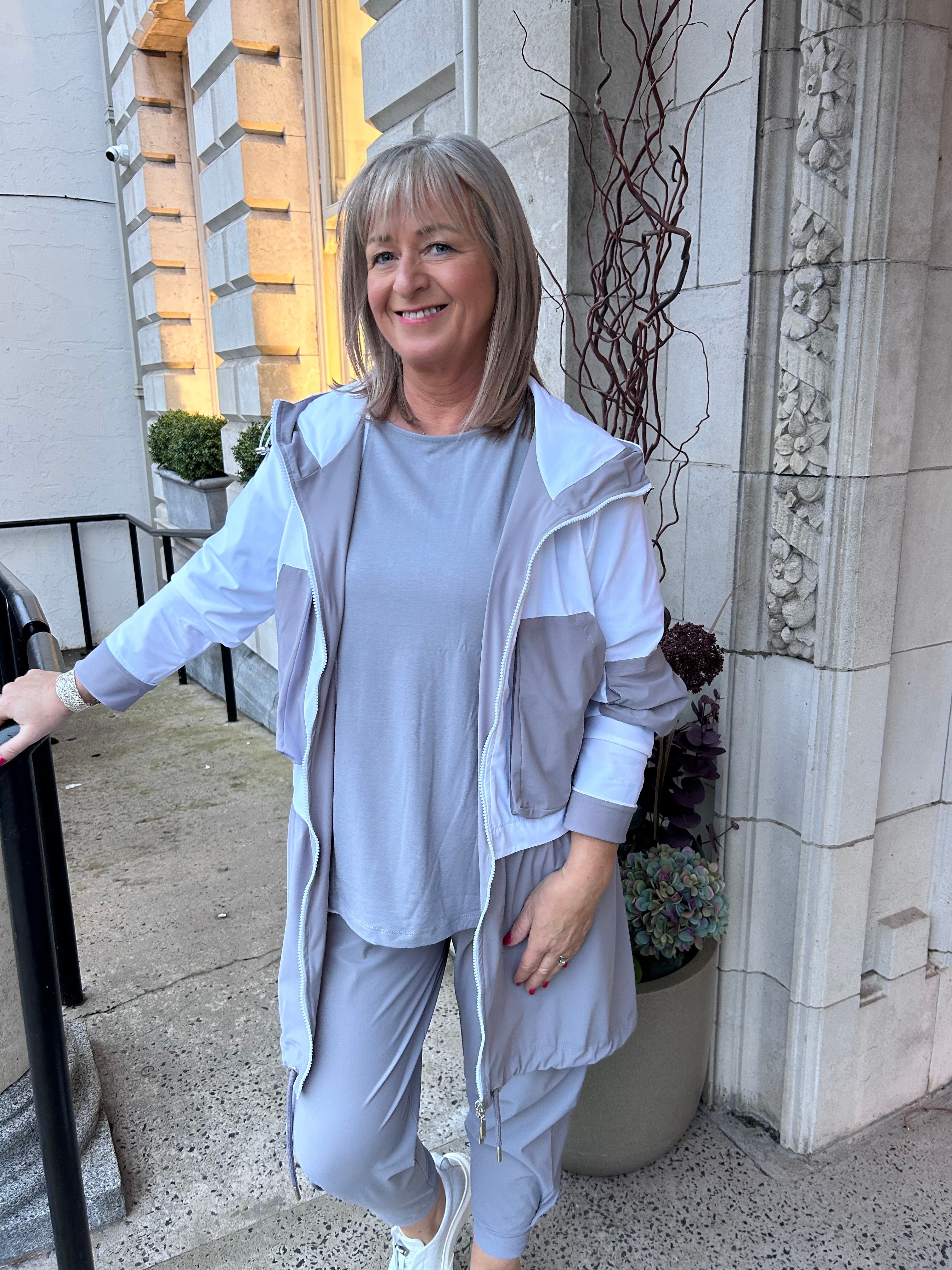 Hooded Jacket With Contrast Sections in White/Dove