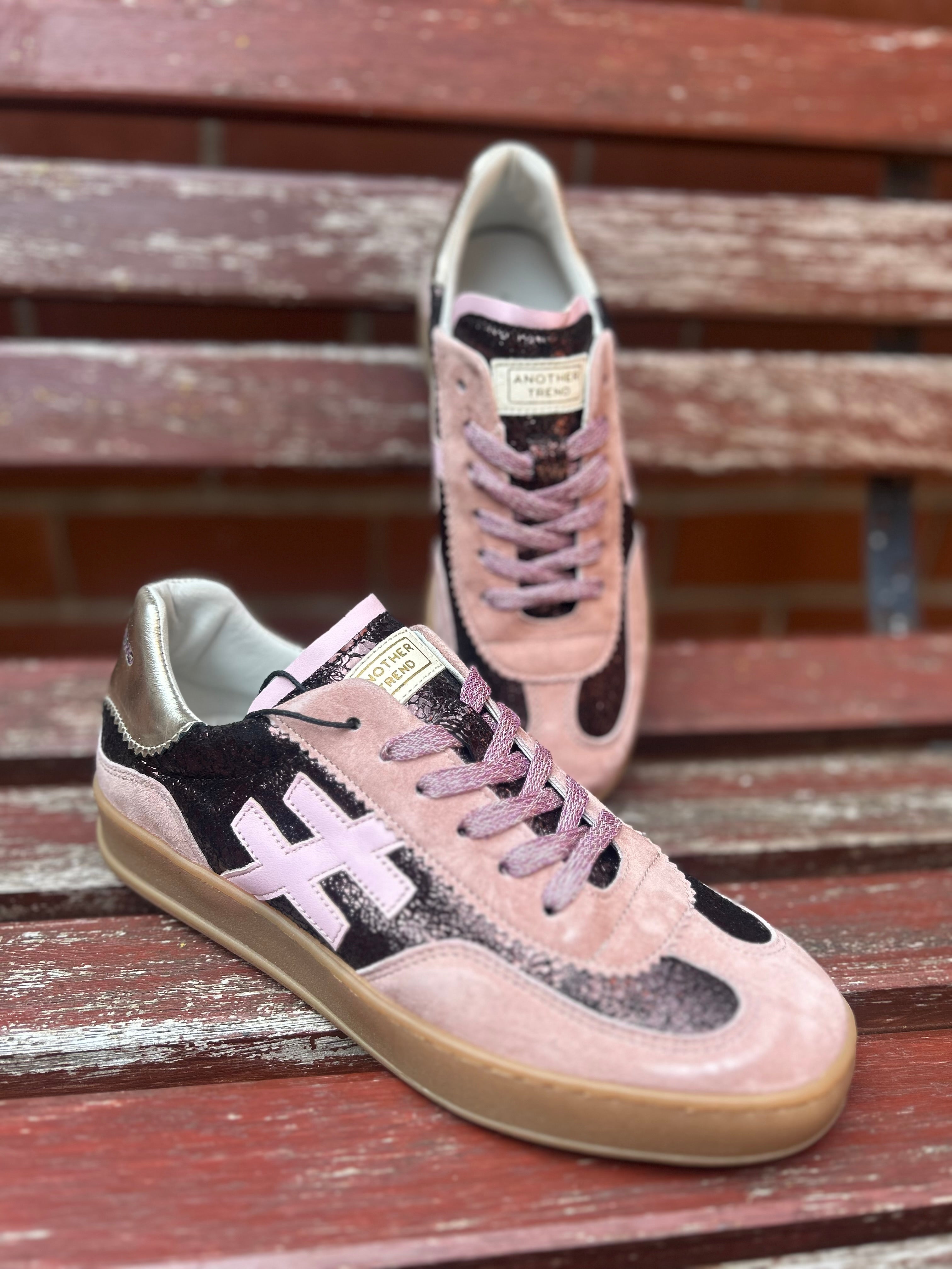 Lace Up Gum Sole Trainer in Dark Pink